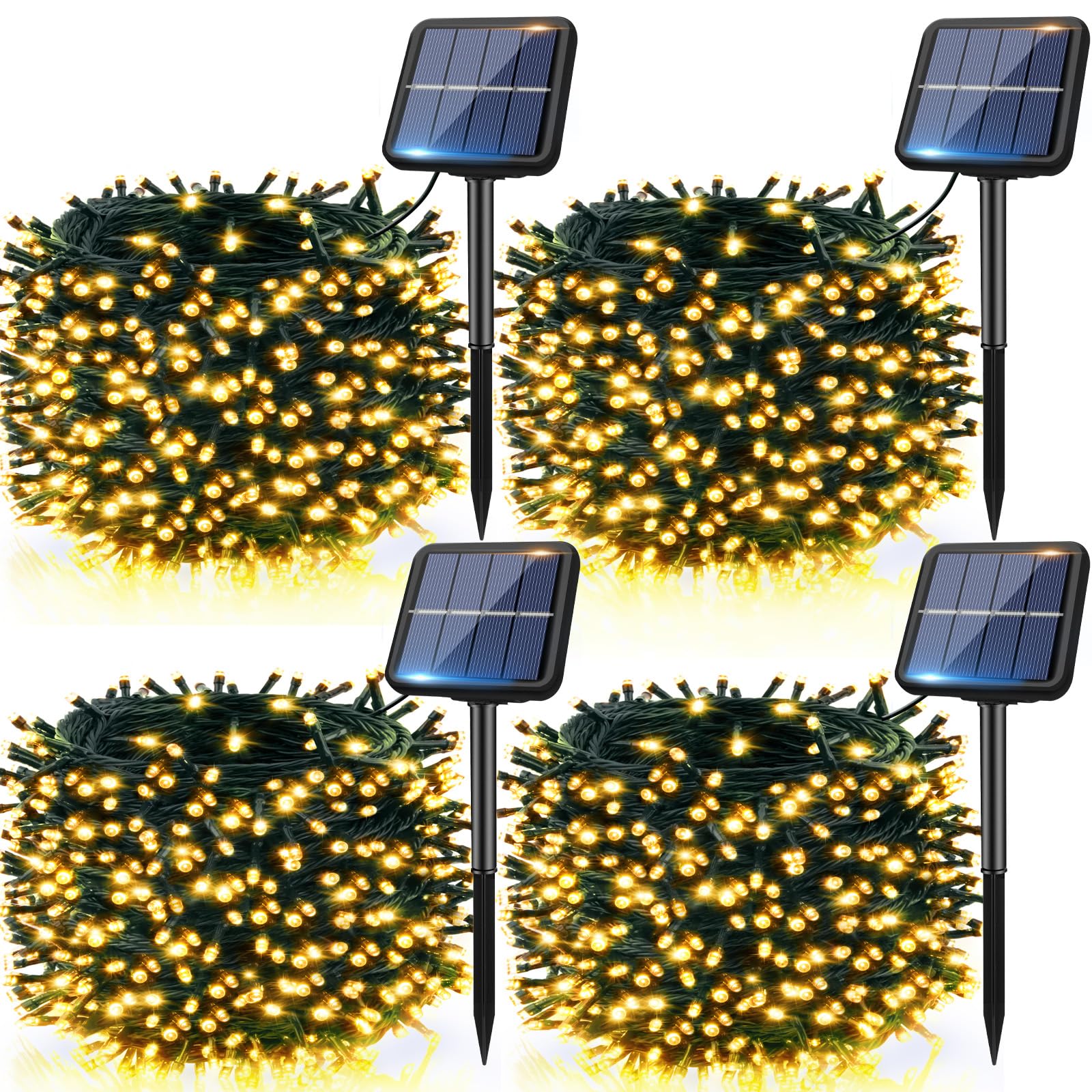 Btfarm 4 Pack Solar String Lights Outdoor, Extra Long 480Led 156Ft Solar Christmas Lights Outside Waterproof, 8 Modes Solar Powered Tree Twinkle Light For Garden Yard Patio Party Decoration,Warm White