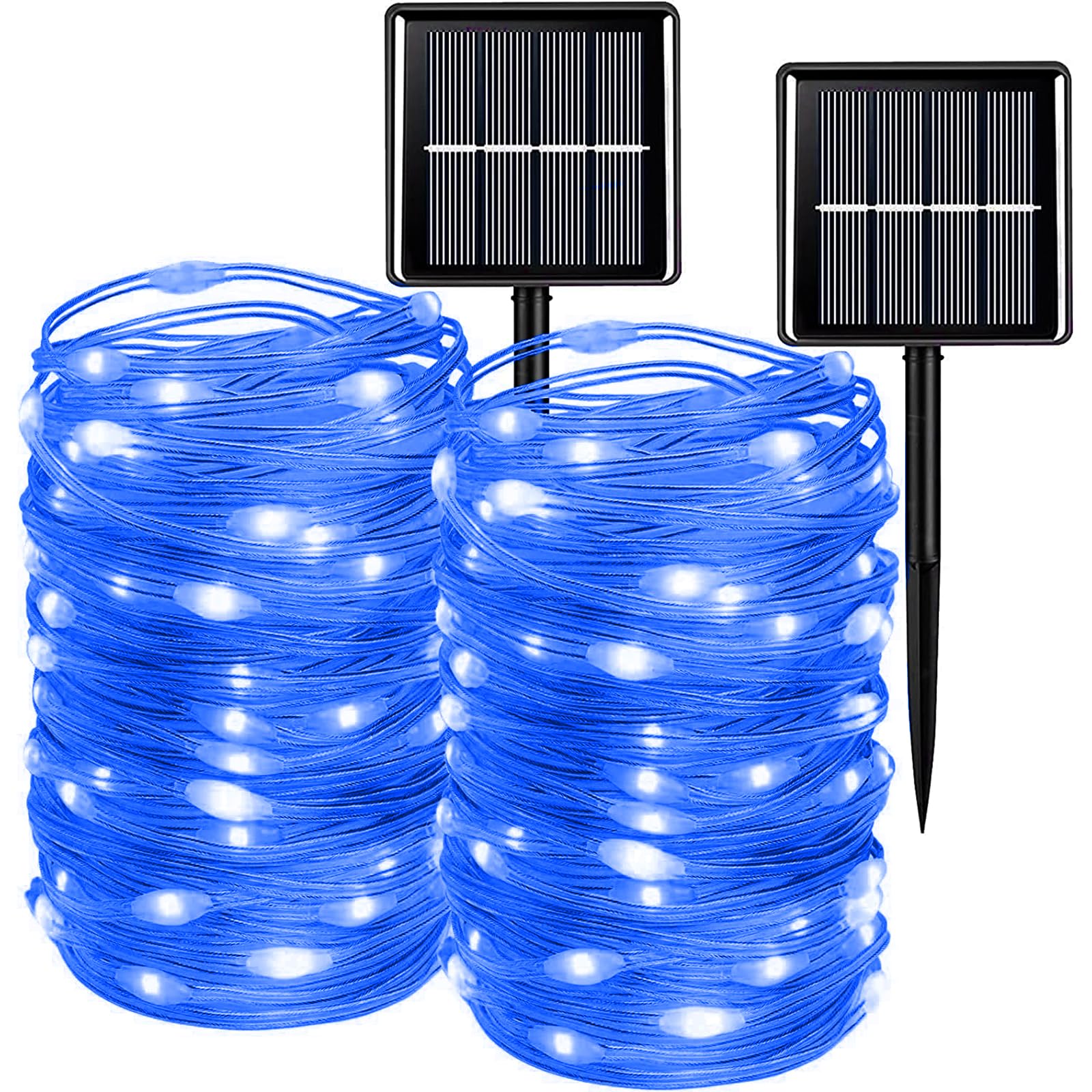 Wakaka 2 Pcs Blue Solar Fairy Lights Outdoor Waterproof, 66Ft 200 Led String Lights, 8 Modes Christmas Lights