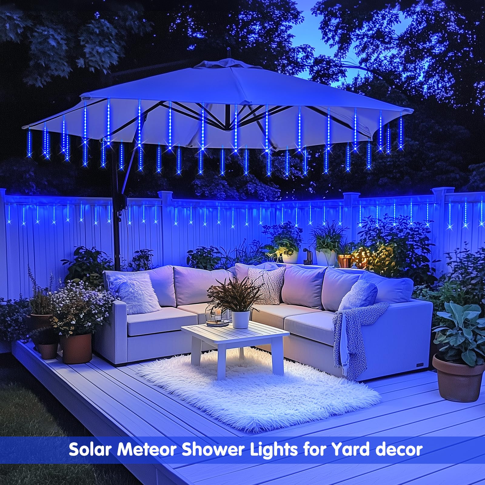Jmexsuss Solar Meteor Shower Lights Outdoor, 8 Tube 144 Leds Solar String Lights Outdoor Waterproof For Tree Icicle Garden Yard Party Patio Christmas Decor (Blue)