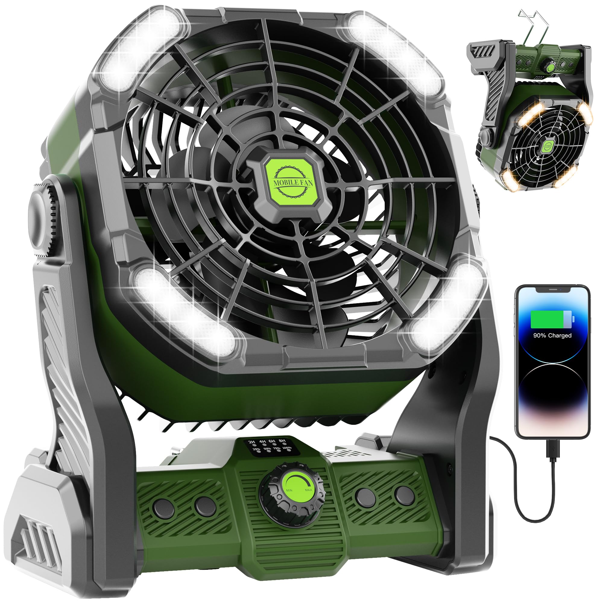Portable camping fan with 20000mAh rechargeable battery ideal for travel and outdoor use Koospark