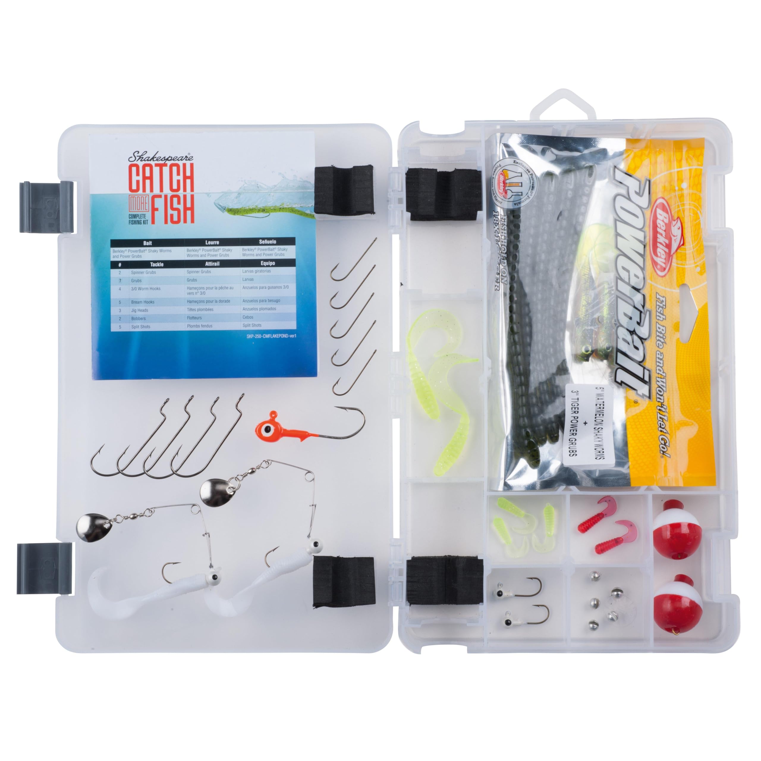 Shakespeare Catch More Fish Lake And Pond Spinning Fishing Combo, Includes Fishing Rod & Reel, Berkley Fishing Baits, Live Bait Tackle, Pre-Spooled With 6Lb Stren Line
