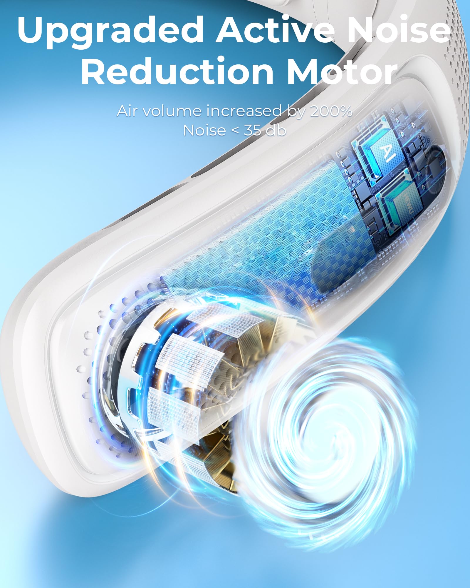 Portable Neck Fan, 4 Turbo Bladeless Neck Fan, 4000 Mah Battery Operated Usb Rechargeable Personal