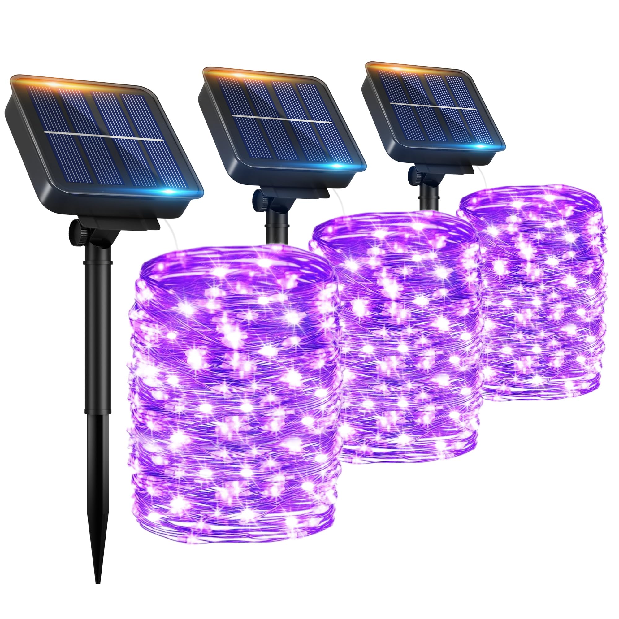 Ohlux 3 Pack Solar String Lights Outdoor, Total 99Ft 300Led Solar Powered Fairy Lights Waterproof, 8 Modes Christmas Lights For Christmas Garden Tree Wedding Patio Decor-Purple