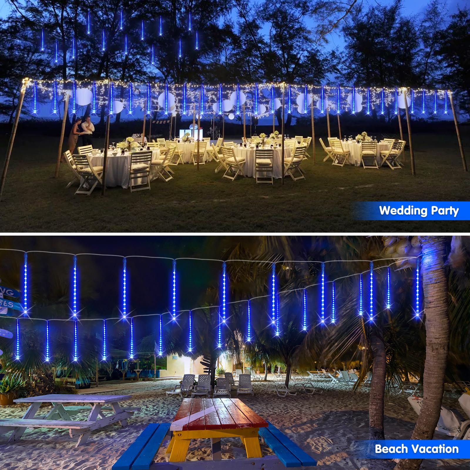 Jmexsuss Solar Meteor Shower Lights Outdoor, 8 Tube 144 Leds Solar String Lights Outdoor Waterproof For Tree Icicle Garden Yard Party Patio Christmas Decor (Blue)