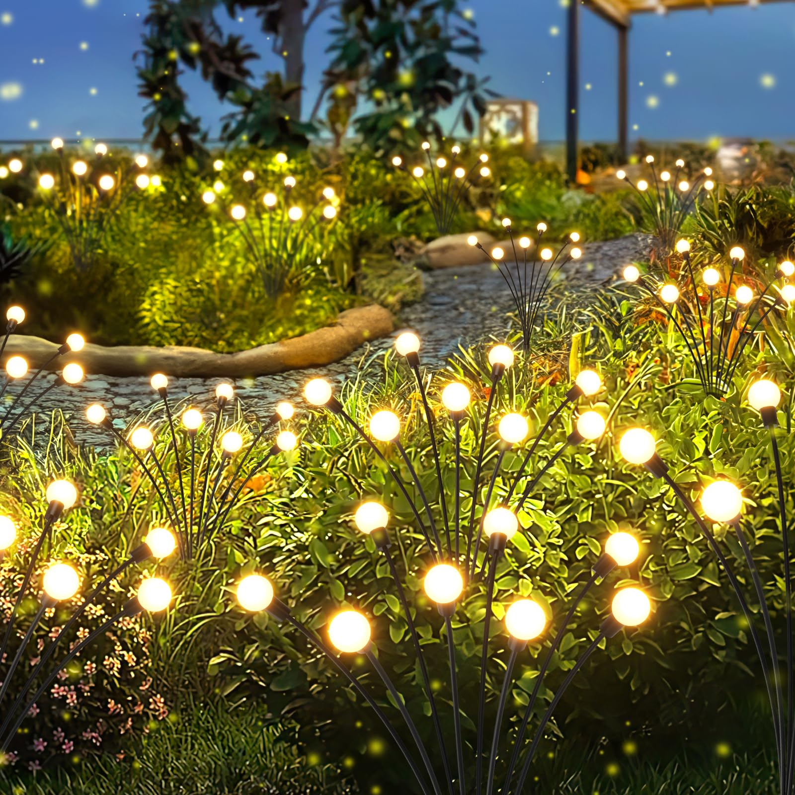 Letmy Solar Lights Outdoor, 4 Pack 32 Led Swaying Solar Garden Lights, Firefly Light For Outdoor Decorations, Garden Decor With Big Bulb & Larger Panel, Unique  For Women,  For Grandma