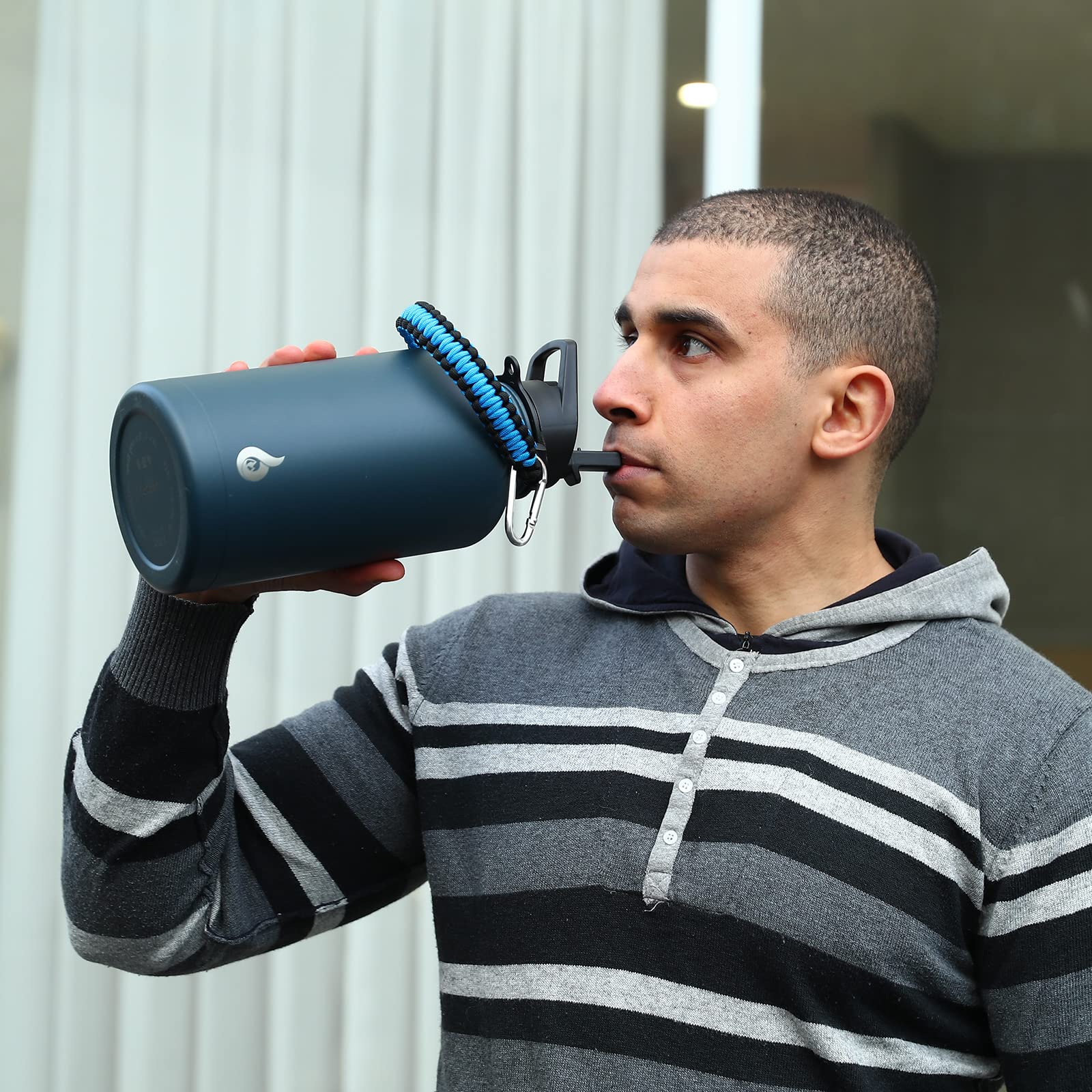 Bjpkpk Half Gallon Insulated Water Bottles With Straw Lid, 64Oz Large Water Jug, Stainless Steel