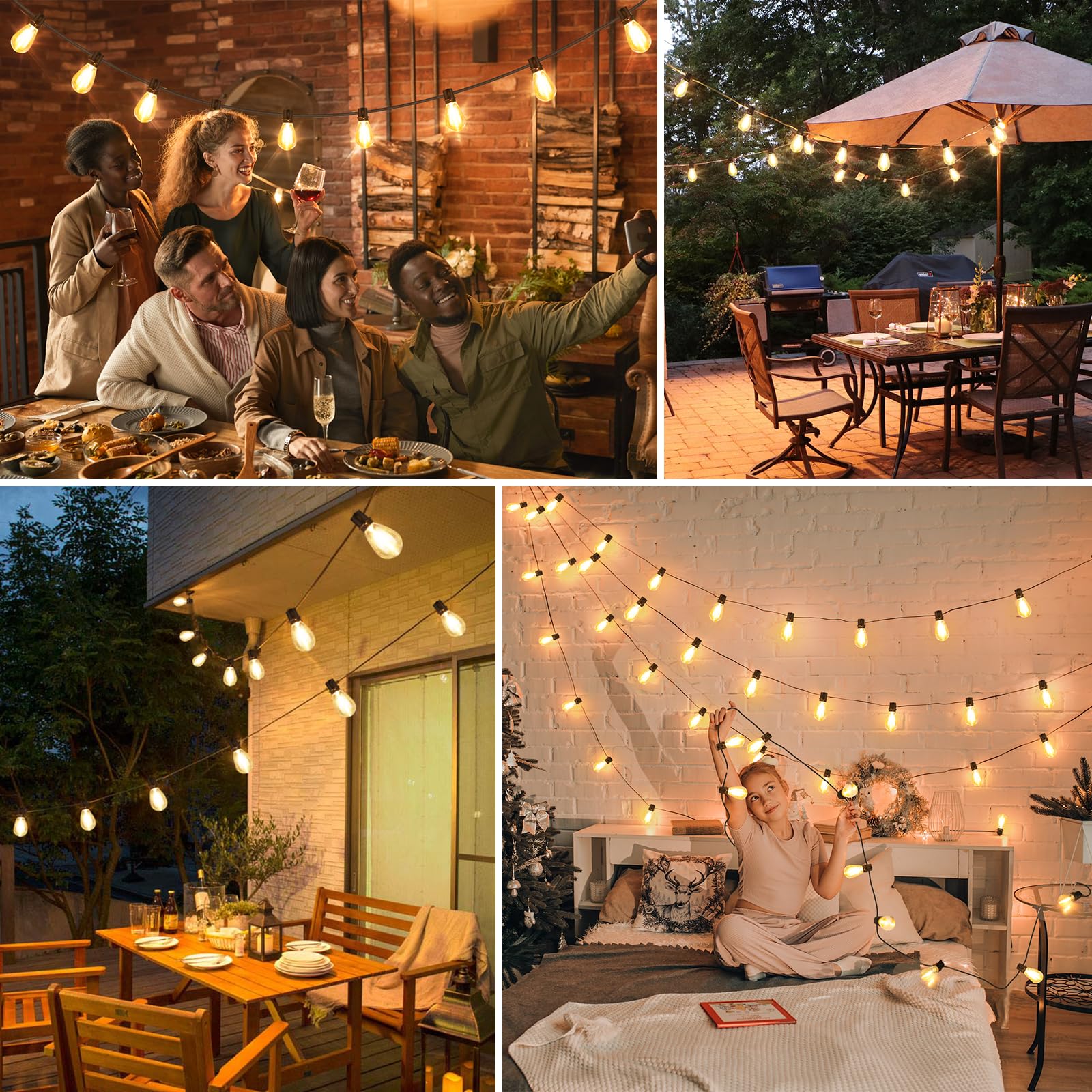 Larkvue 96Ft Led Outdoor String Lights, Waterproof Patio Lights With 30+2 2700K Dimmable Shatterproof Edison Hanging Bulbs For Backyard Party-Black