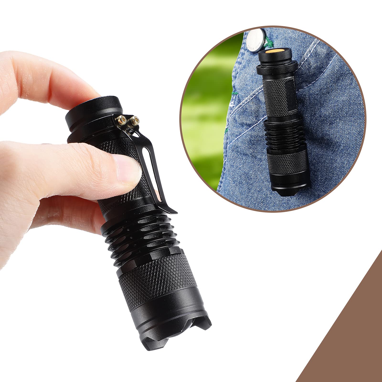 Mudder 10 Pack Mini Flashlight Led Flashlight 3 Mode Flashlight Adjustable Handheld Flashlight For Camping Hiking Outdoor Work(Black)