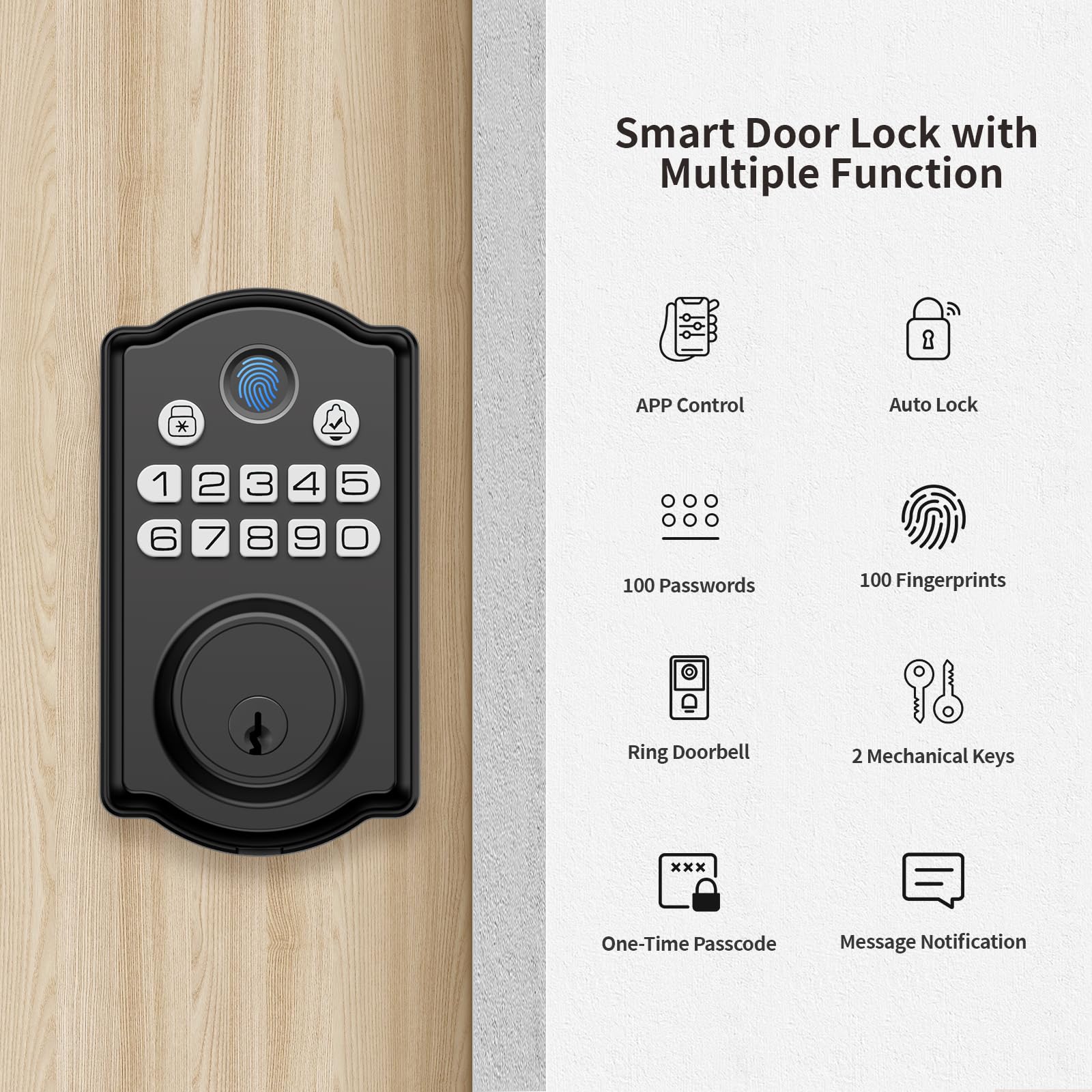 Physen Keyless Entry Door Lock - Fingerprint Door Locks With App Control - Smart Deadbolt For Front Doors - Biometric Security, Auto-Lock&One-Touch-Lock, Ip54 Waterproof, Easy Install