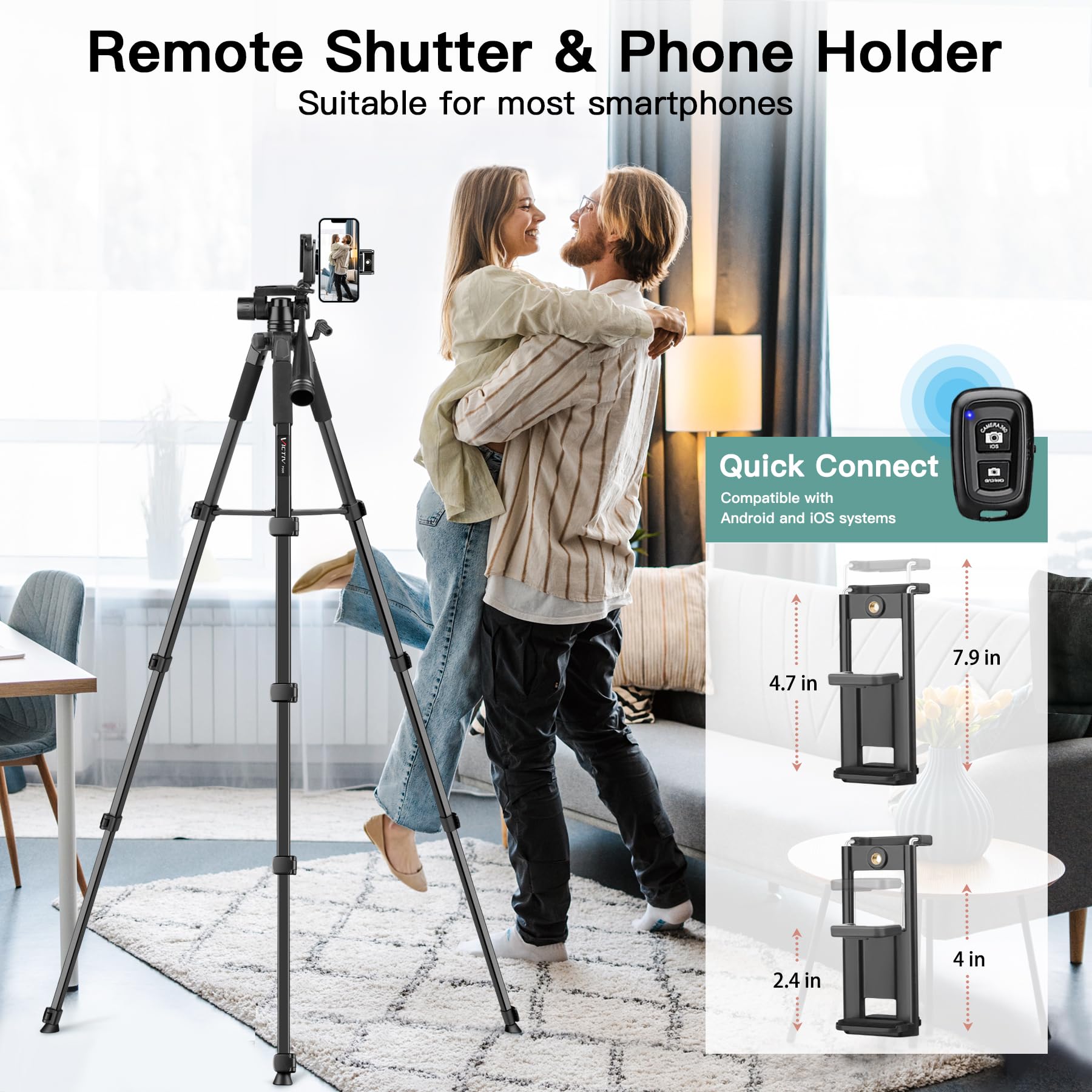 Victiv 68" Camera Tripod Stand, Tablet Tripod For Iphone Ipad With Remote And Phone Holder, Phone Stand For Video Recording Travel Photo Vlog Photography, Compatible Canon With Nikon Ipad