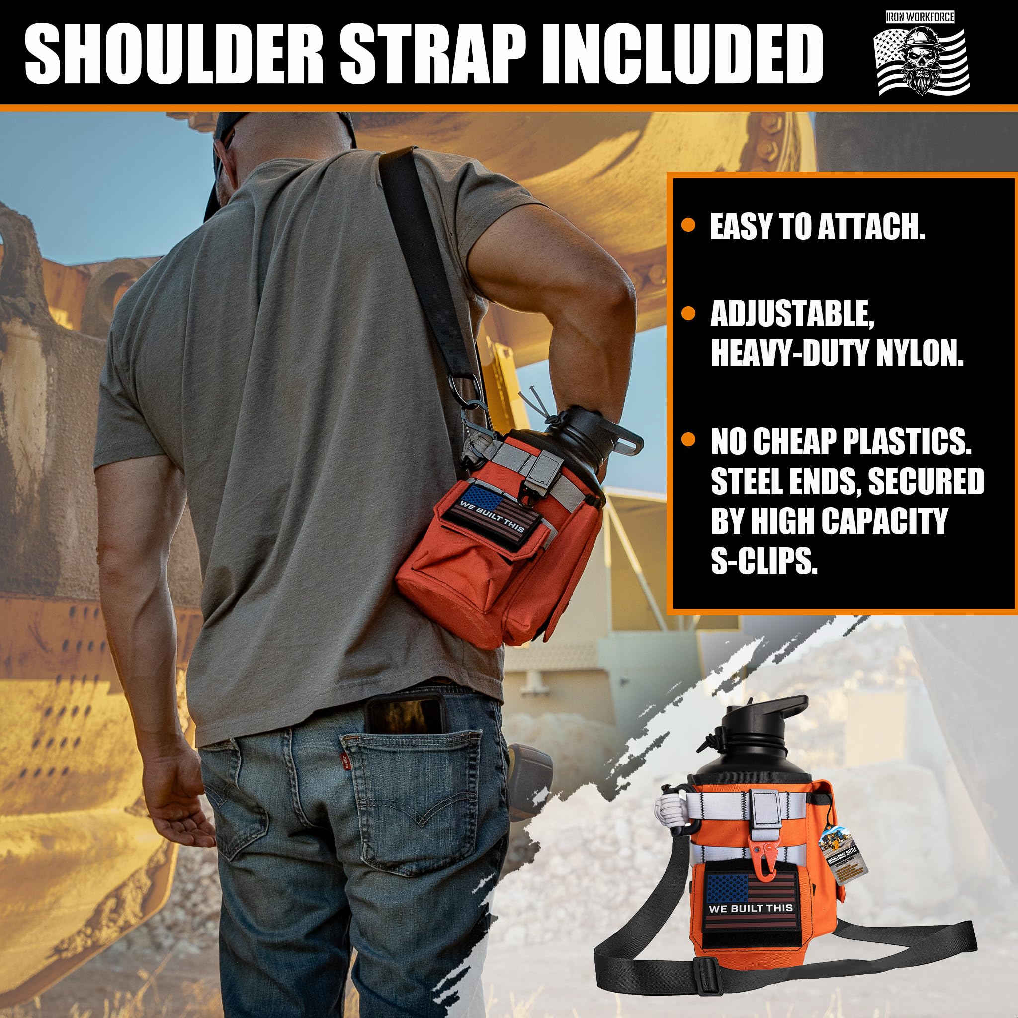 Iron Infidel Workforce Water Bottle - 64 Oz Insulated Stainless Steel  Half Gallon Vacuum Water