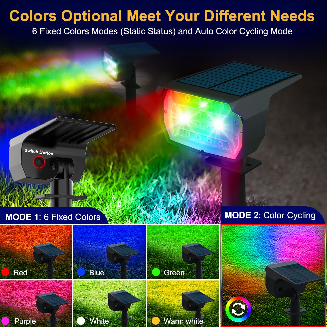 Nipify 8 Pack Solar Spot Lights Outdoor Color Changing, 7 Modes Halloween Rgb Solar Powered Waterproof Spotlight, Landscape Lighting For Outside Yard Garden Pathway