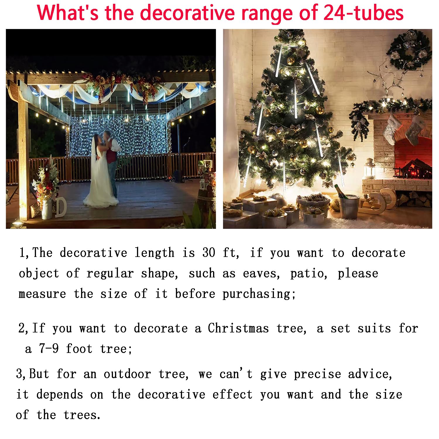 Kwaiffeo Christmas Lights Outdoor, 24 Tubes(Equivalent To 3 Sets Of 8-Tubes) Meteor Shower Lights Snow Falling Icicle Lights For Xmas Tree Halloween Decoration Wedding Party Window, Ul Plug, White