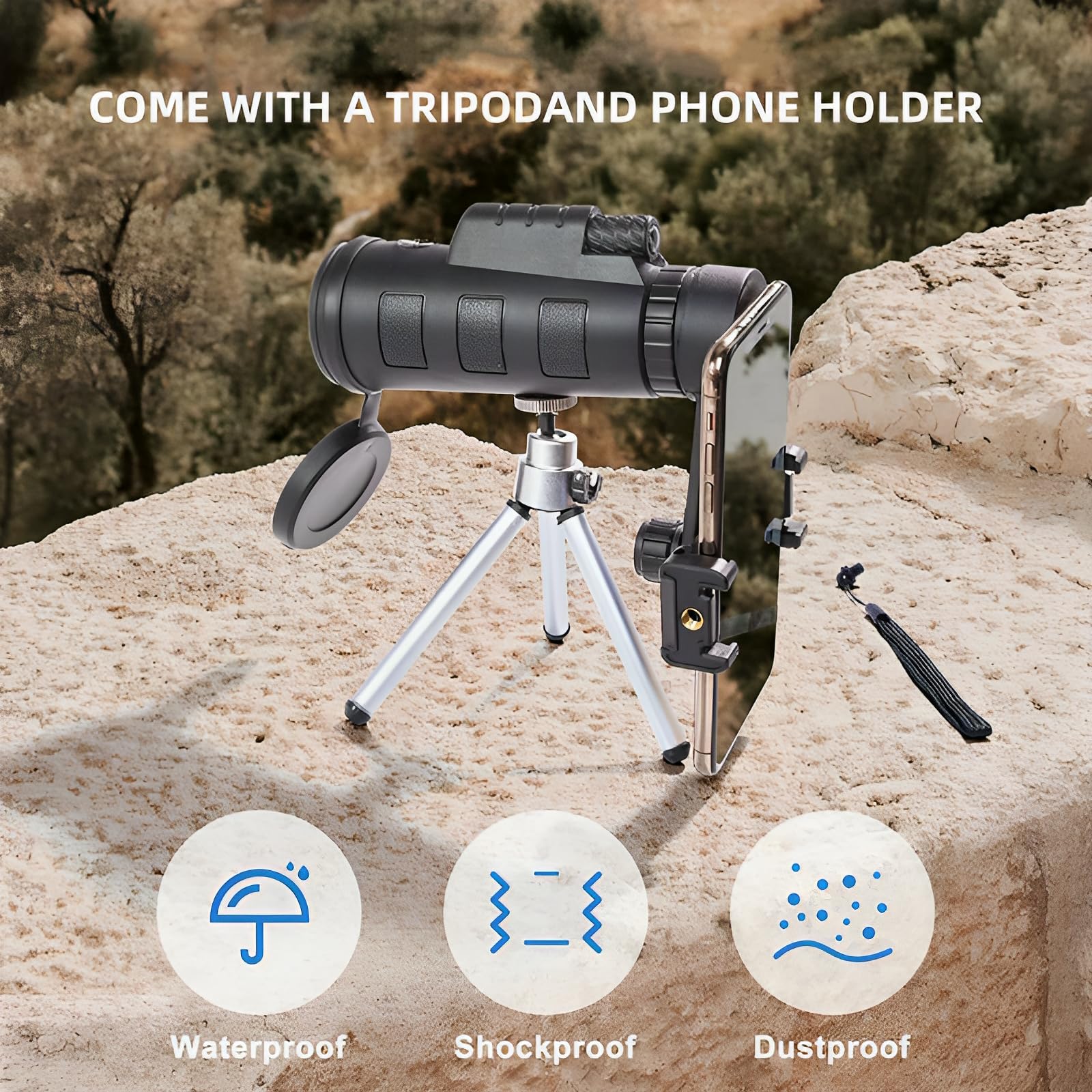 Banstle   Monocular Telescope For Smartphone,High Power Monocular With Smartphone Adapter And Sturdy Tripod, Bak4 Prism Monocular For Boating/Yachting/Sports/Bird Watching/Auto Racing/Hunting/Trevel