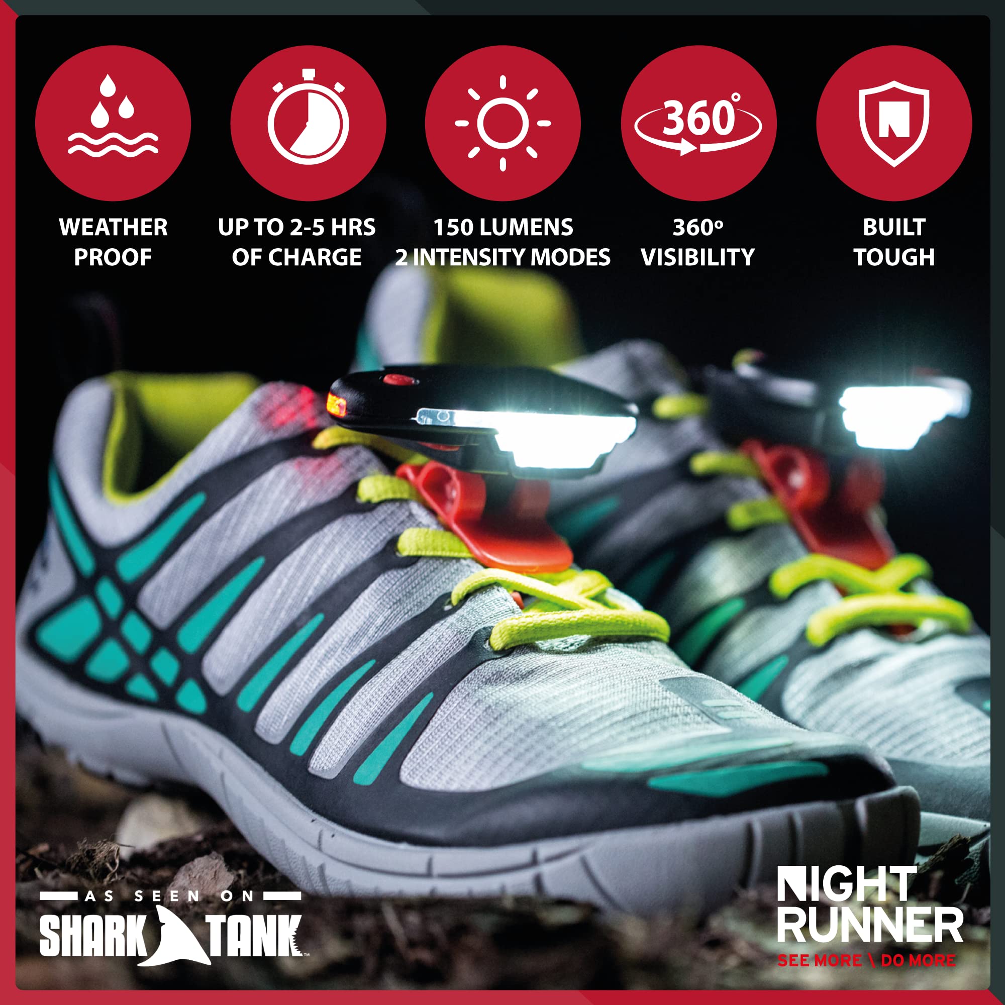 Night Runner 270 Shoe Lights - Rechargeable Battery & Waterproof Light For Runners, Dog Walking, Hiking - Best Safety Running Gear For High Visibility In Low Light