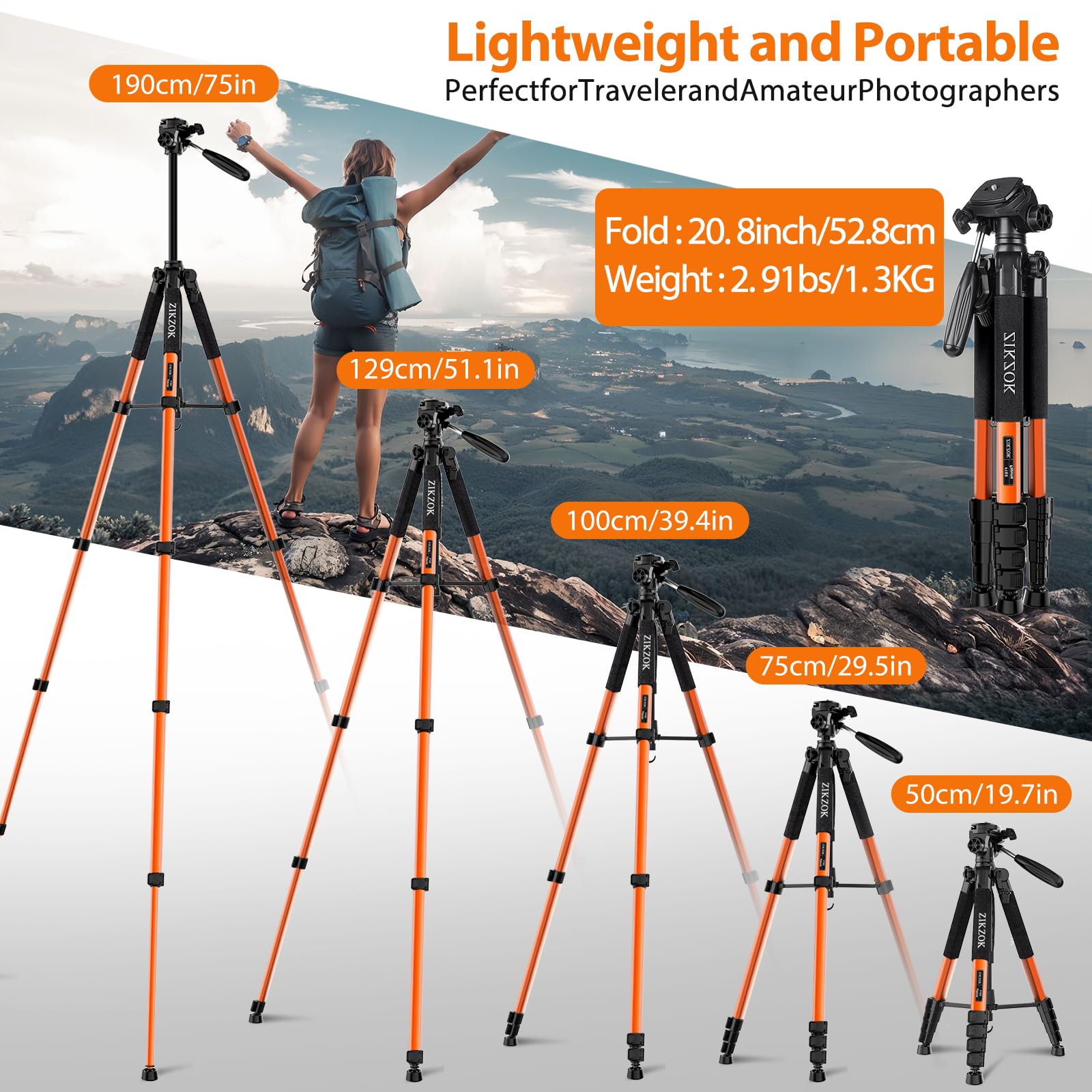 Zikzok 75Inch Camera Tripod For Ipad Iphone, Heavy Duty Aluminum Tripod With 360° Panoramic Ball Head,Compatible With Canon/Nikon/Sony Dslrs (Load 15 Lbs For Travel/Live Streaming/Macro Shooting)