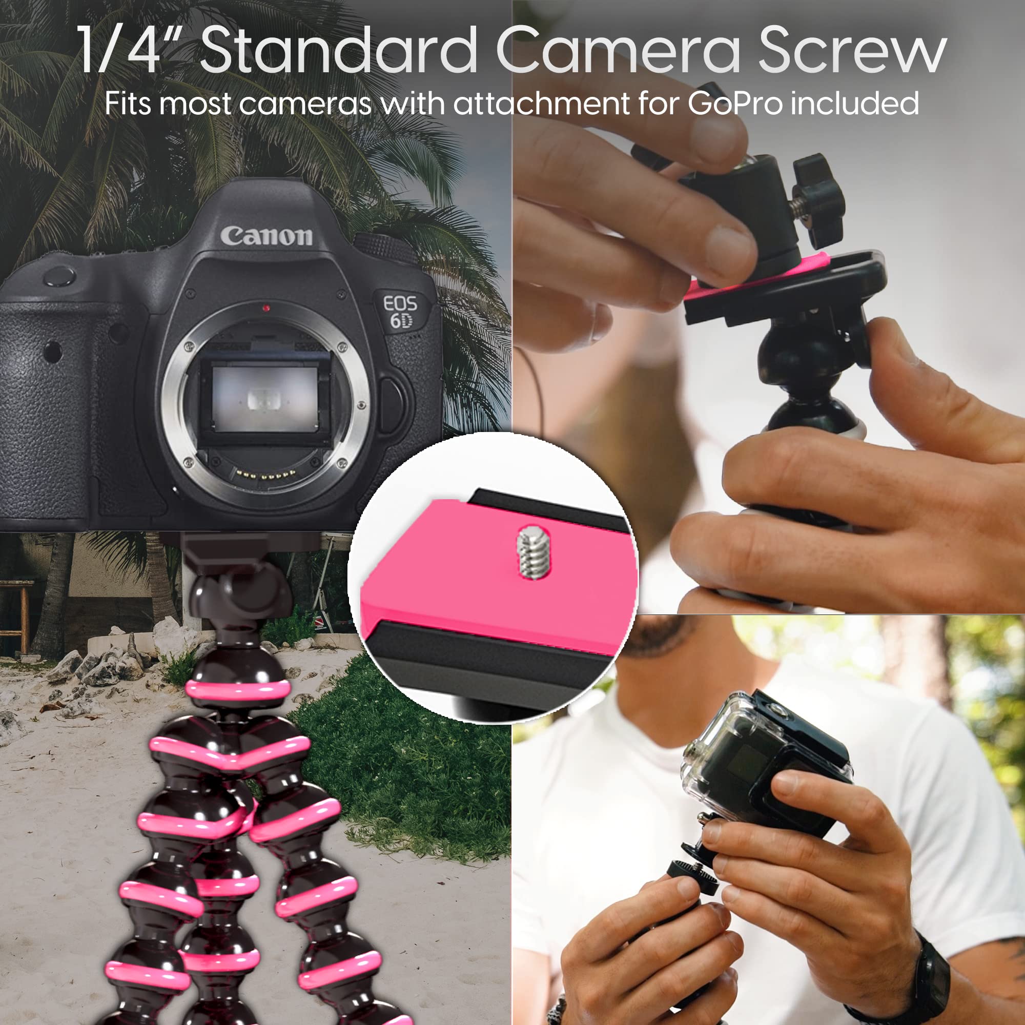 Talkworks Flexible Tripod For Iphone, Android, Camera - Bendable Legs, Adjustable Stand Holder With Mini Wireless Remote For Selfies, Vlogging, Beauty/Makeup, Live Streaming/Recording - Pink