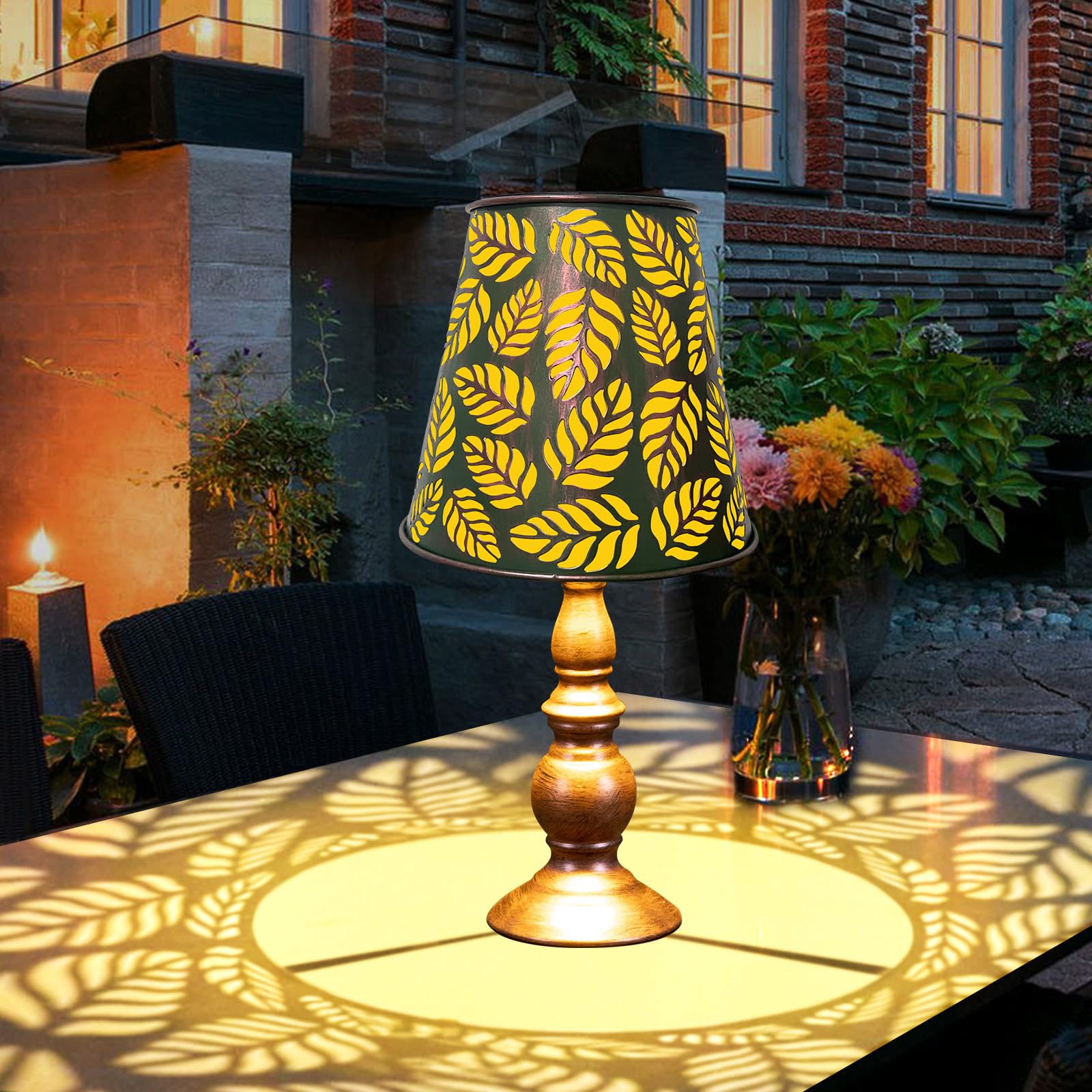 Shumi Solar Table Lamps Green Leaf Waterproof Lamps Auto Light Up Outdoor Vintage Lamps For Bedside Bedroom Living Room And Patio
