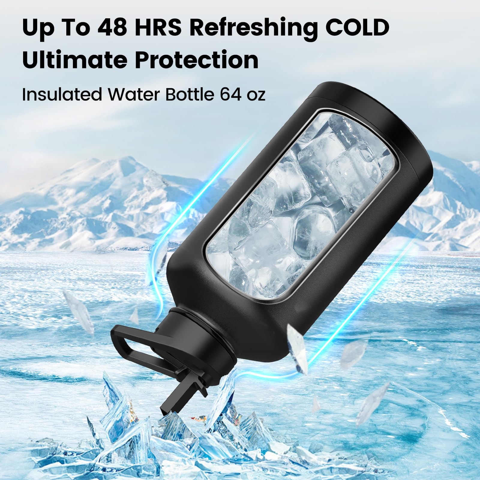 Insulated Water Bottle 64 Oz, Triple Wall Vacuum Stainless Steel(Cold For 48 Hrs),Leak Proof &