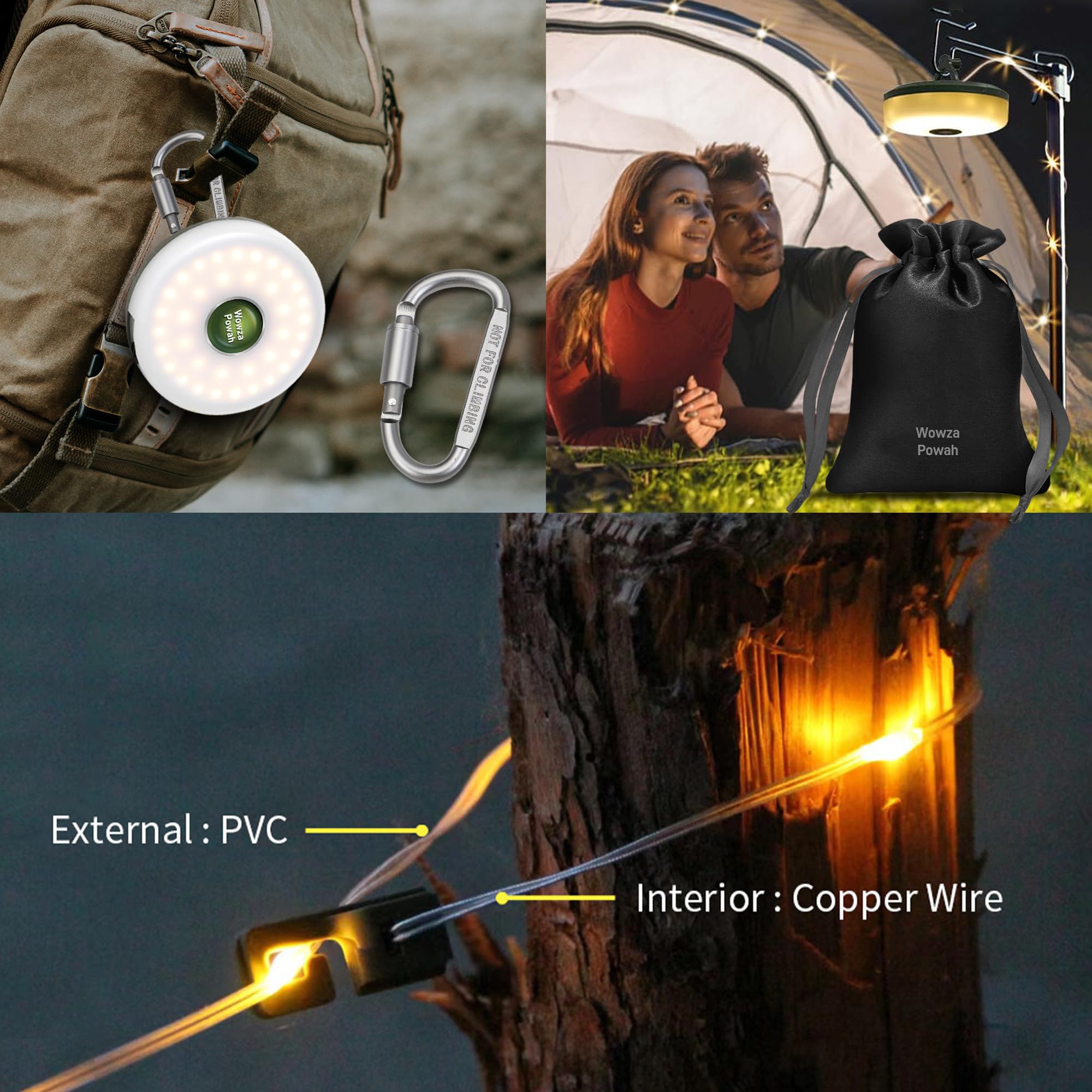 Wowza Powah 4 In 1 Camping String Lights 32.8Ft Outdoor Quick Storage Camping Lights String & Lanterns, 8 Modes Retractable Camping Essentials Waterproof Camp Lights For Tent Gear