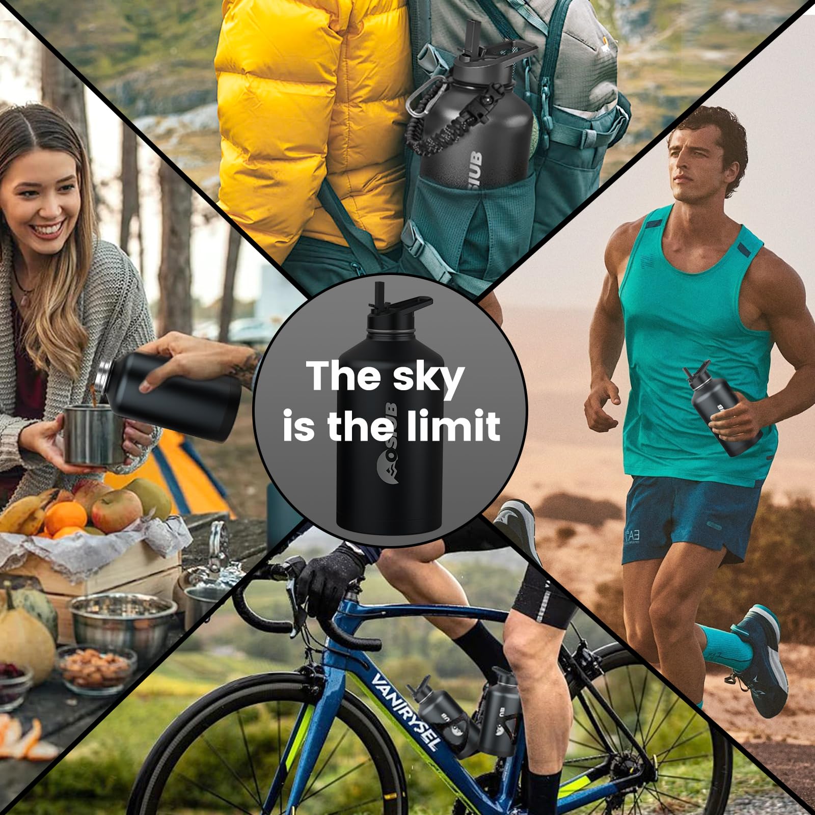 Insulated Water Bottle 64 Oz, Triple Wall Vacuum Stainless Steel(Cold For 48 Hrs),Leak Proof &