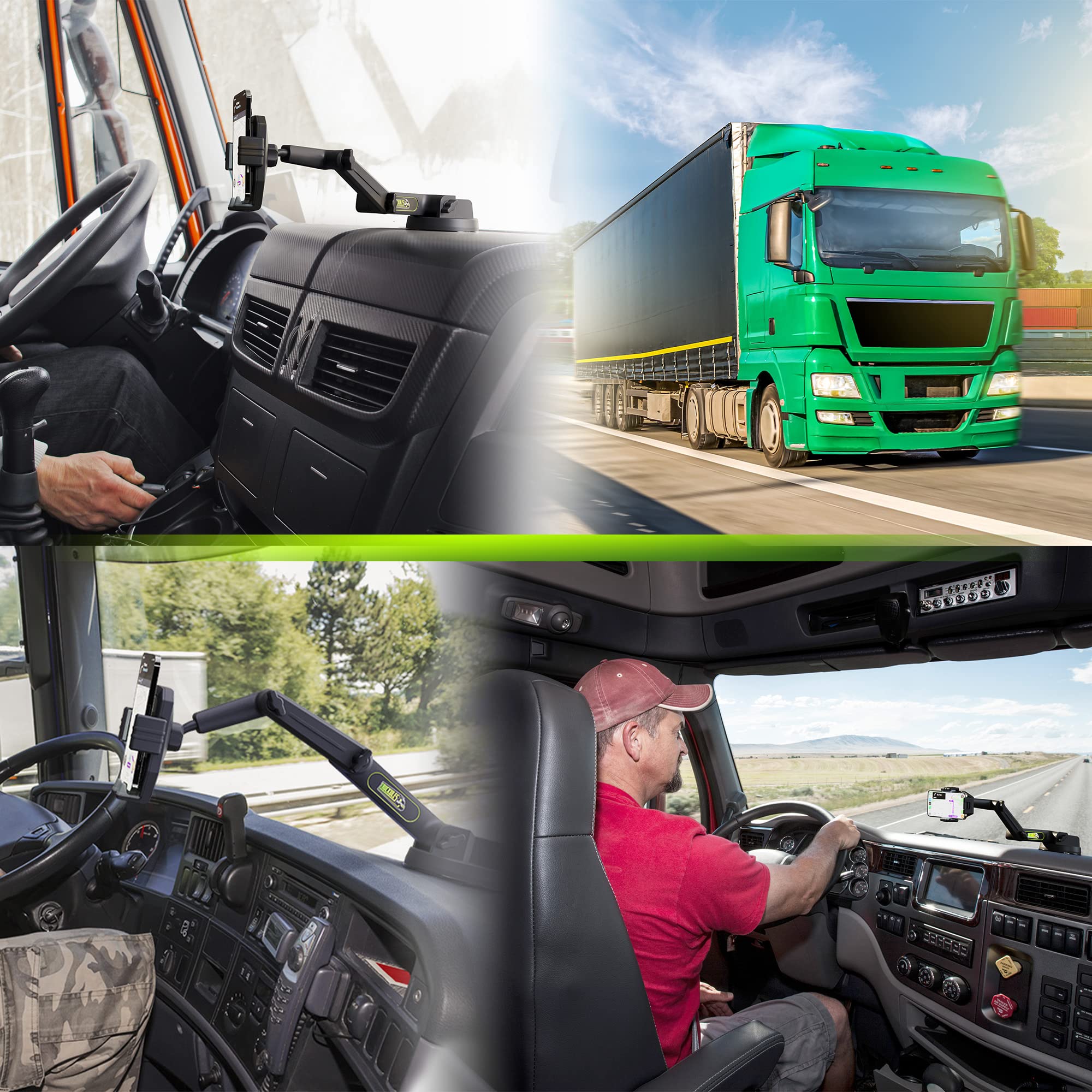 Truckules Phone Mount For Truck Phone Holder For Truck - Heavy Duty Super Suction Cup, Mobile Device Holder Dashboard Window 16.9 Inch Long Arm & Stable, Iphone & Samsung Compatible, Commercial Trucker, Gray