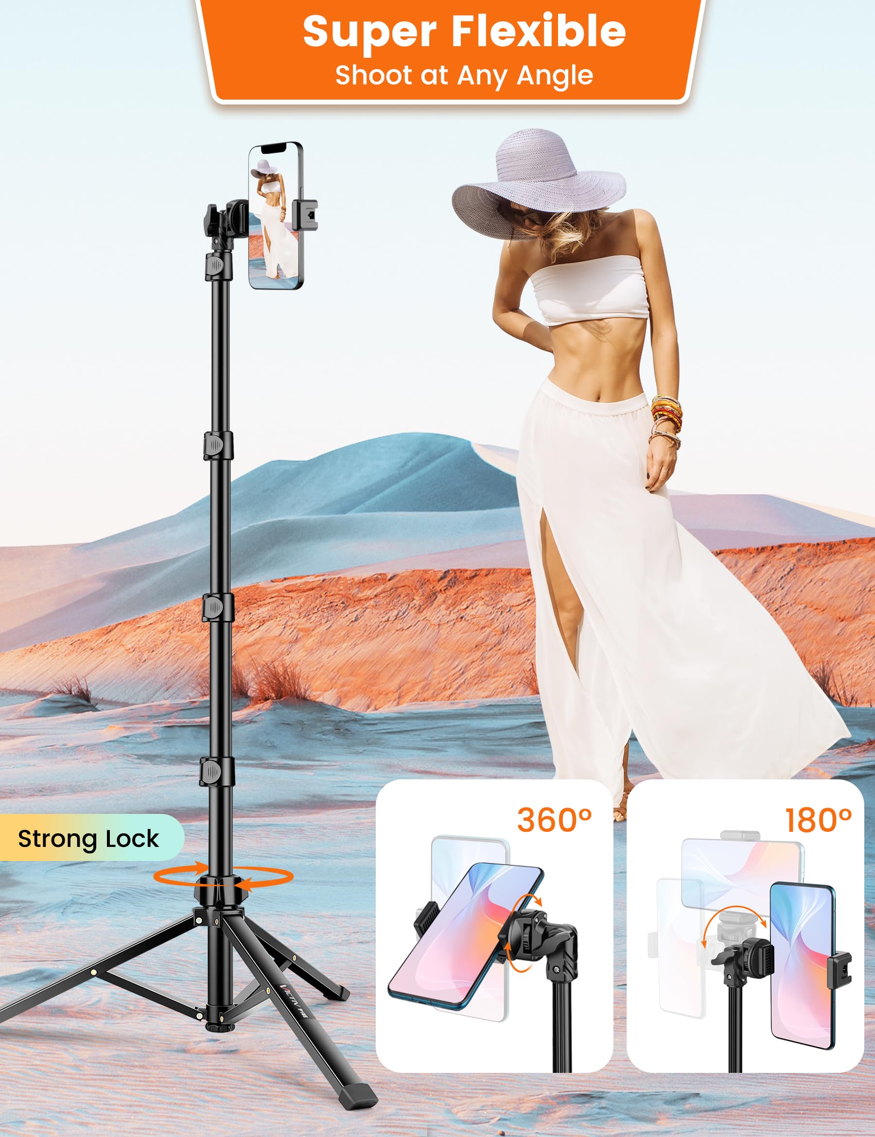 Victiv 69" Cellphone Tripod Stand For Phone & Camera, Portable Tripod For Iphone With Remote Phone Holder, Selfie Stick For Smartphone, Compatible With Iphone/Android