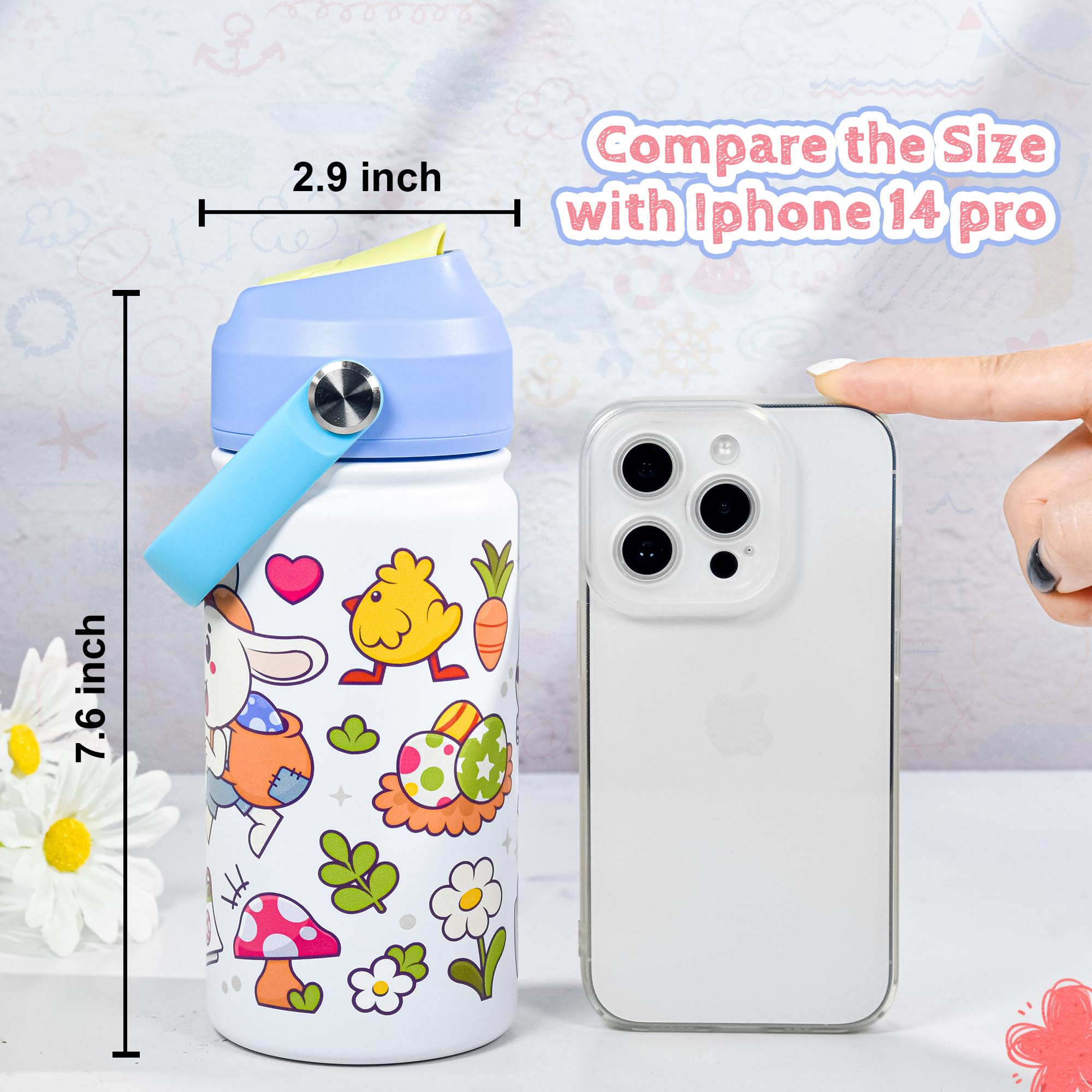 Agh 12Oz Stainless Steel Kids Water Bottle With Straw,Double Wall Vacuum Tumbler For Traveling