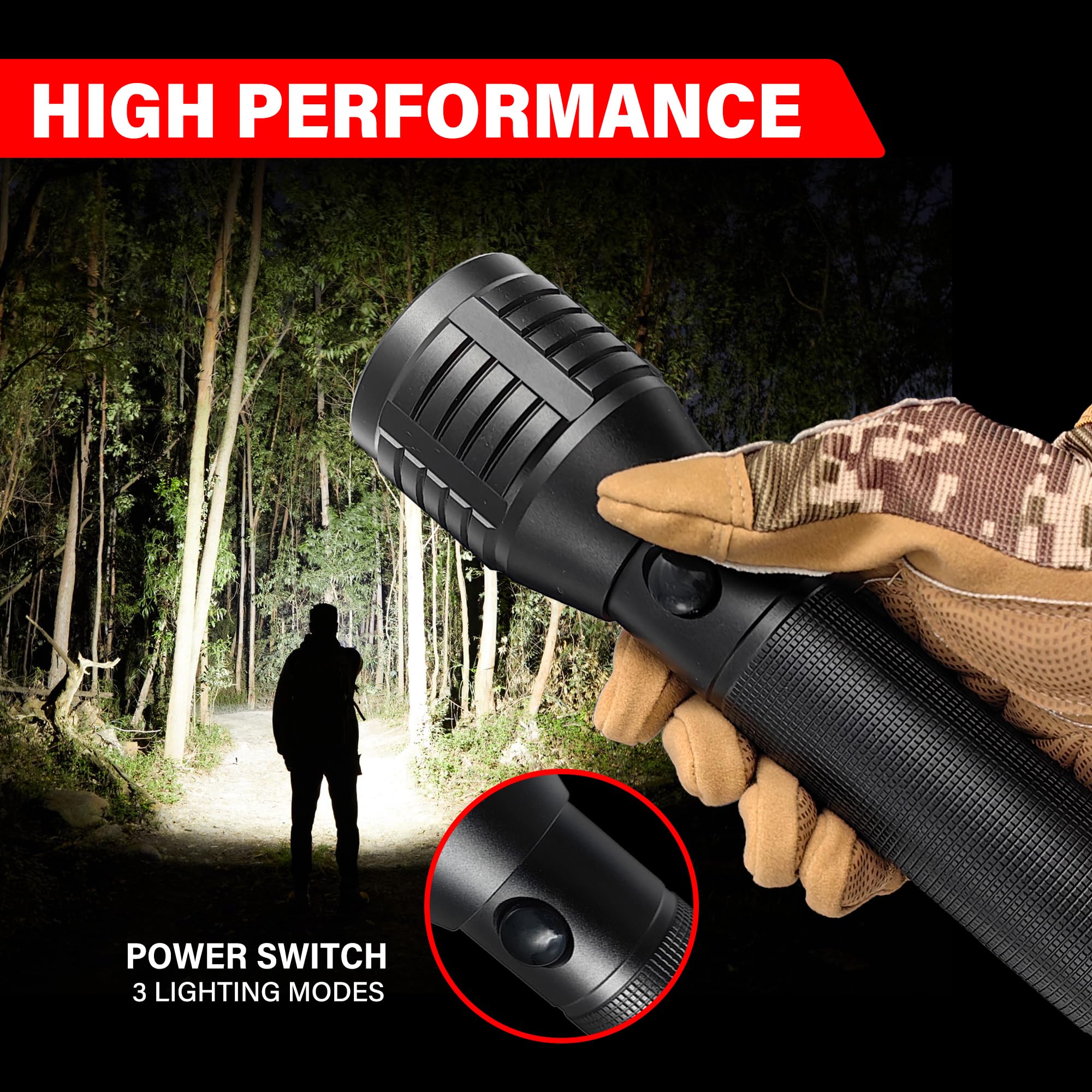 Zyunmall Heavy-Duty 3-Cell D Flashlight With Zoomable 3 Lighting Modes Led Flashlights