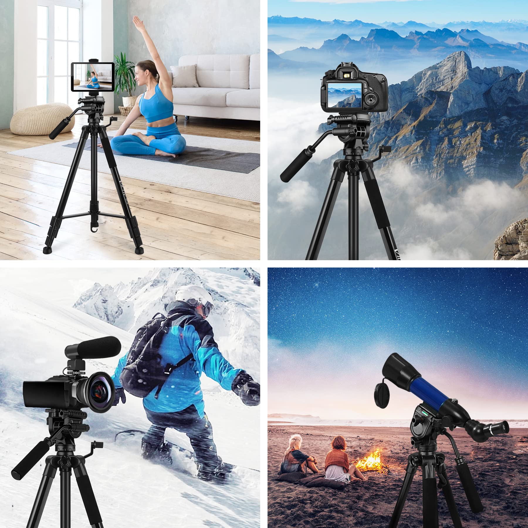 Victiv 73" Tripod For Camera With Fluid Head - Heavy Duty Stand For Dslr, Cell Phones, Spotting Scopes & Webcam - Complete Unit With Tablet & Phone Mount