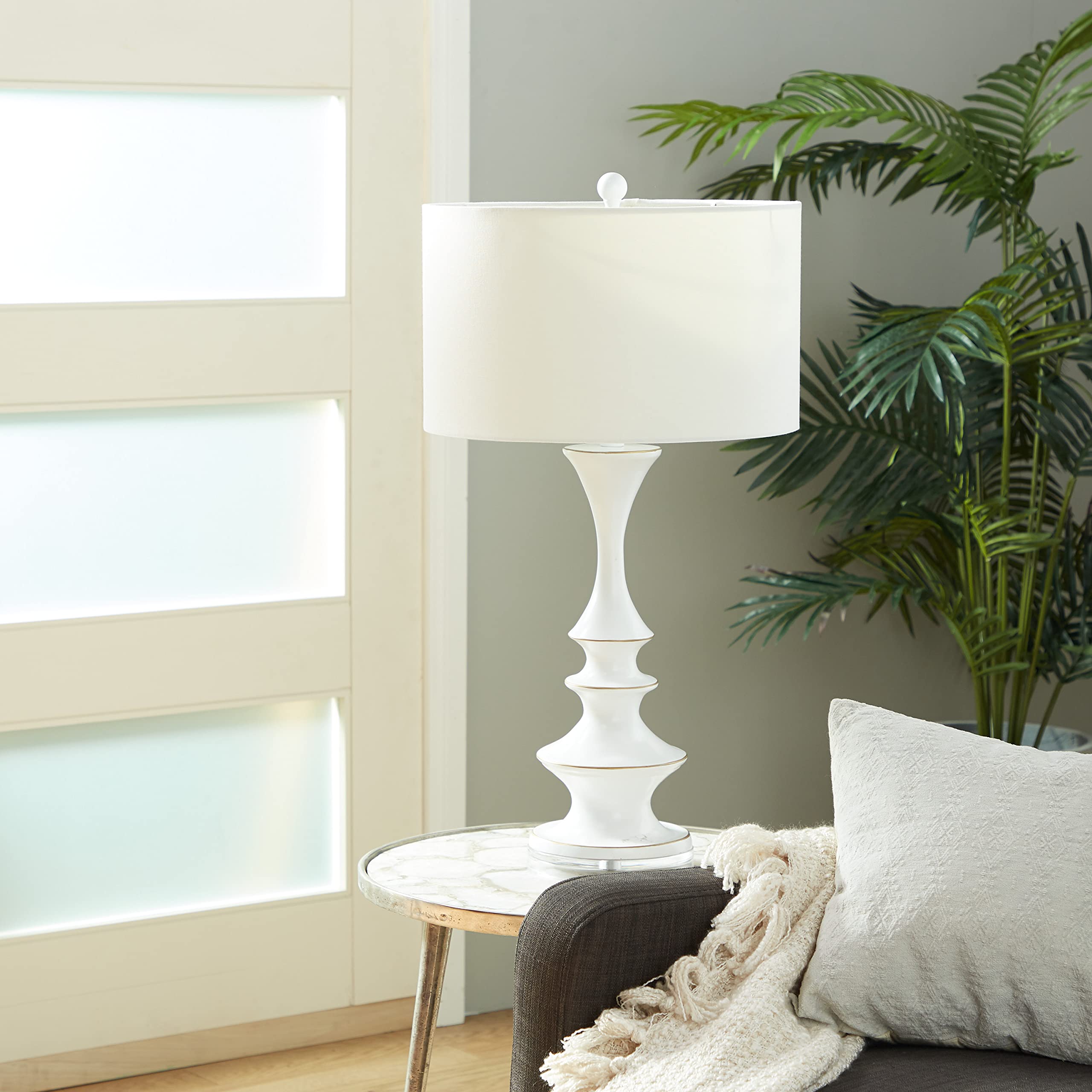 Deco 79 Polystone Room Table Lamp Accent Lamp With Gold Accents, Lamp 16" X 16" X 30", White