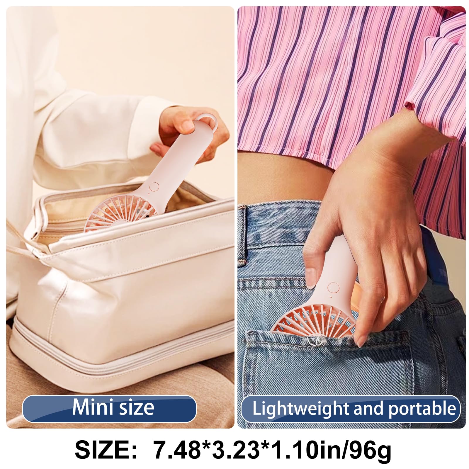 Qqt Mini Handheld Fan, Small Personal Fan With 3 Speeds, Portable Battery Operated, Usb Rechargeable