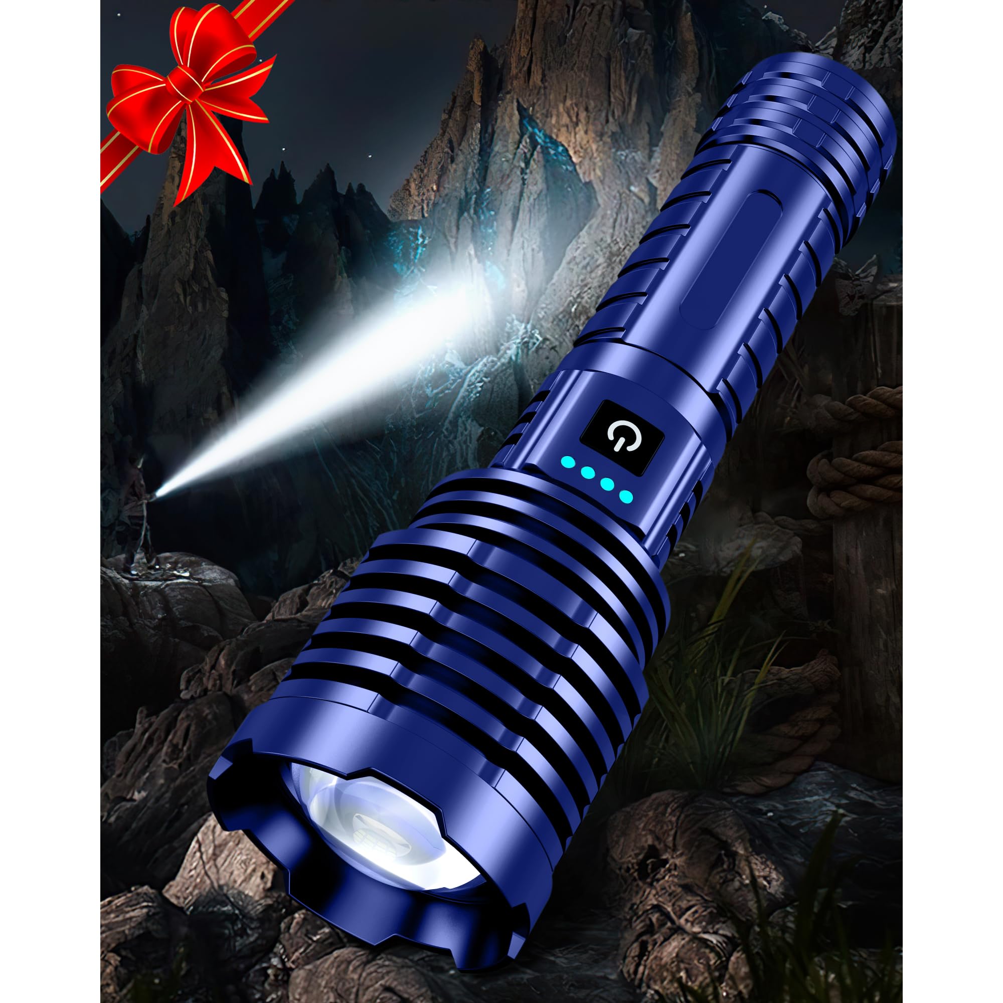 Weoxi Flashlights 2400000 High Lumens, Super Bright Led Rechargeable Flash Light, Long Battery Life, Hoslter, Powerful Waterproof Handheld Flashlights With Zoomable 5 Modes For Emergencies Camping (Blue)