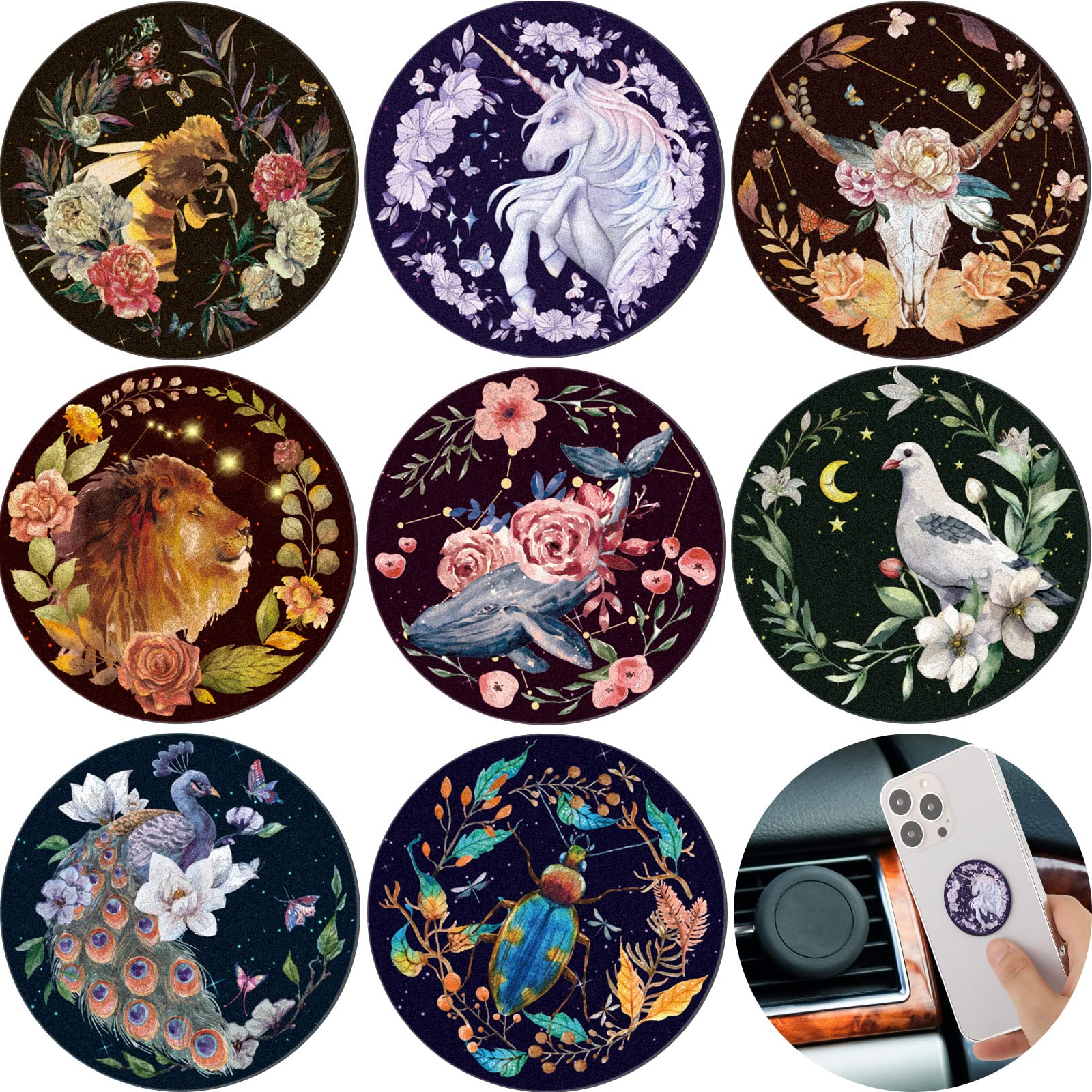 Weewooday 8 Pcs Phone Magnet Car Metal Mount Plate For Cell Holder Compatible With Magnetic Car Mounts Replacement Sticker(Unicorn Style)
