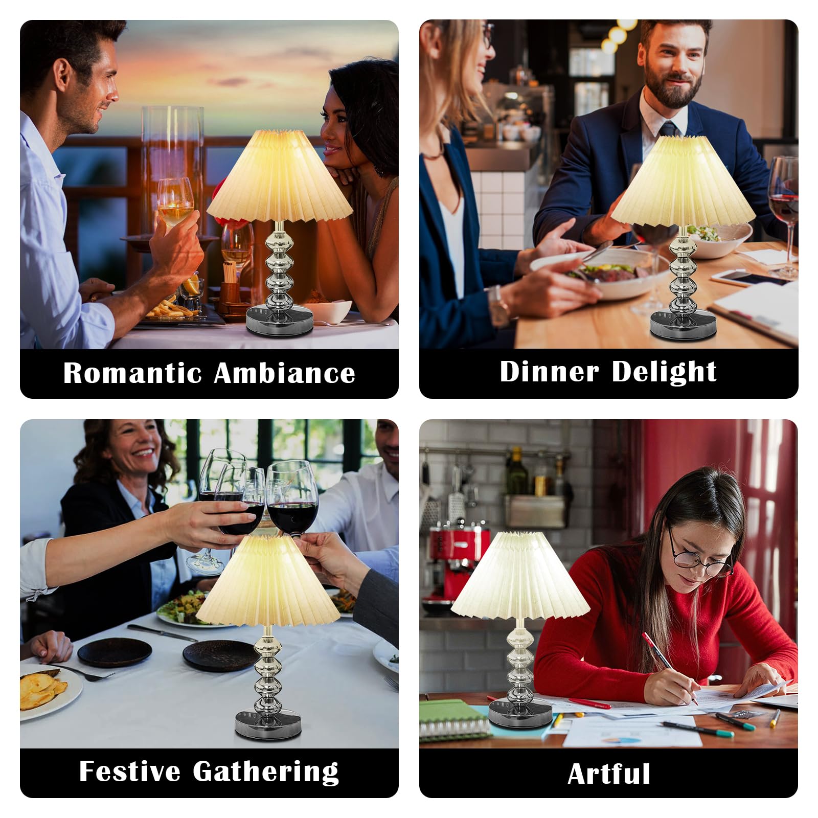 Aoteam Small Pleated Table Lamp, Modern Metal Base Nightstand Lamp With Beige Fabric Shade, Ideal For Bedroom, Living Room, Kids Room, And Study, A Cute Accent Lamp For Cozy Lighting (Silver)