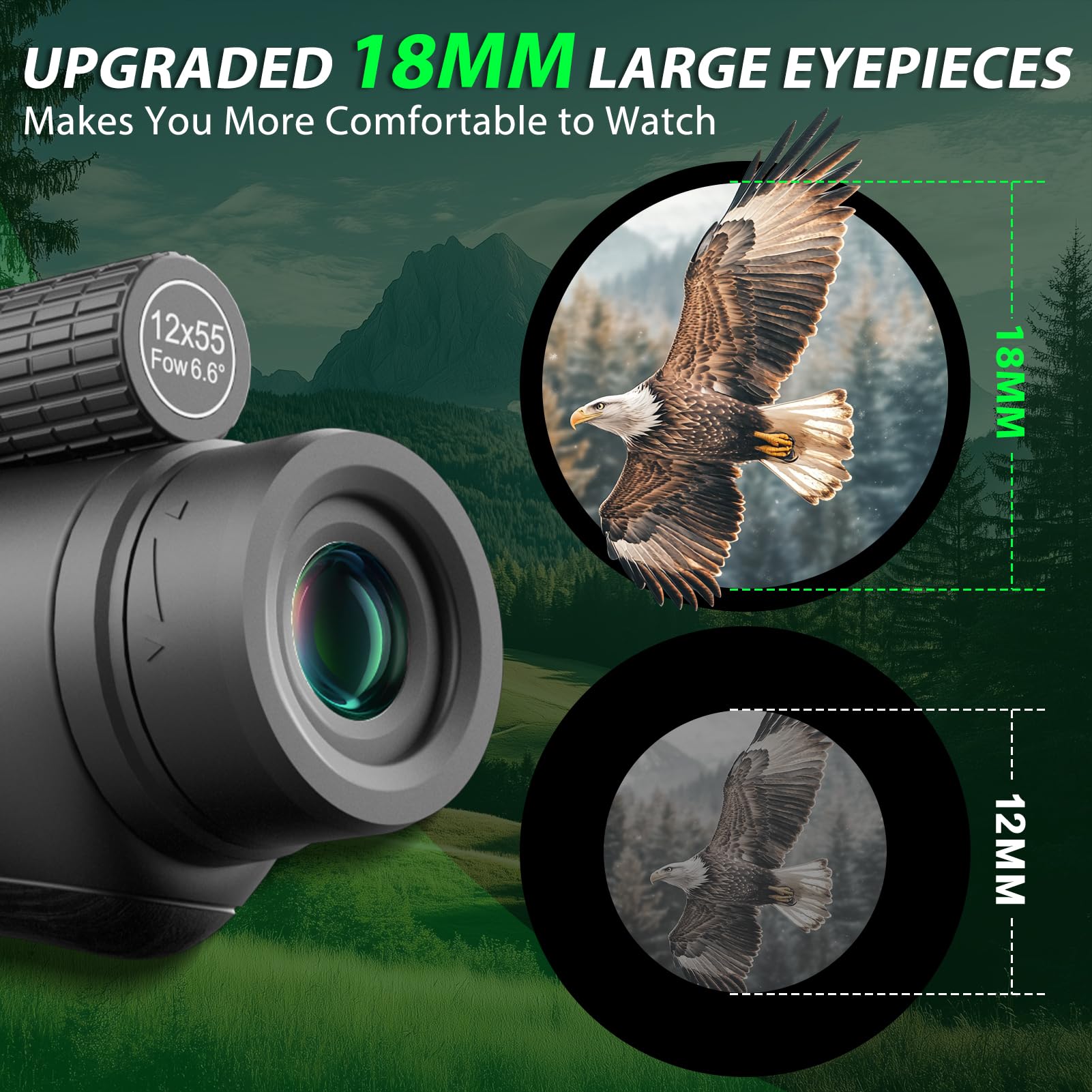 Aurosports 12X55 Monocular For Adults High Power - Compact Portable Monoculars For Bird Watching - Hd Monoculars With Smartphone Adapter Tripod Camera For Hunting Hiking Camping Wildlife