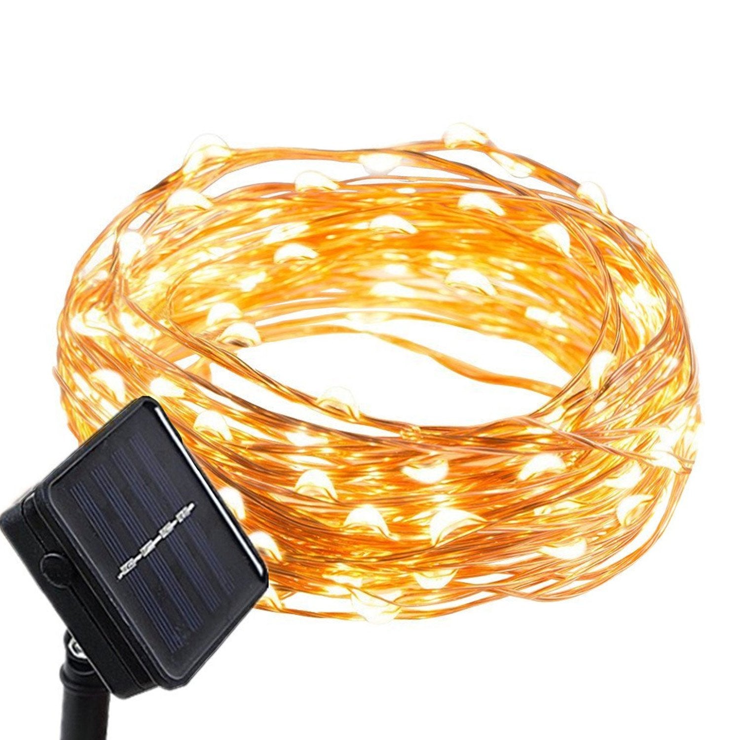 Izan Solar Powered Fairy String Lights Waterproof Outdoor Copper Wire Firefly Starry Lights For Holiday Party Christmas Wedding Garden Yard Patio Gate Tree Decorations, 33Ft 100 Mini Leds, Warm White