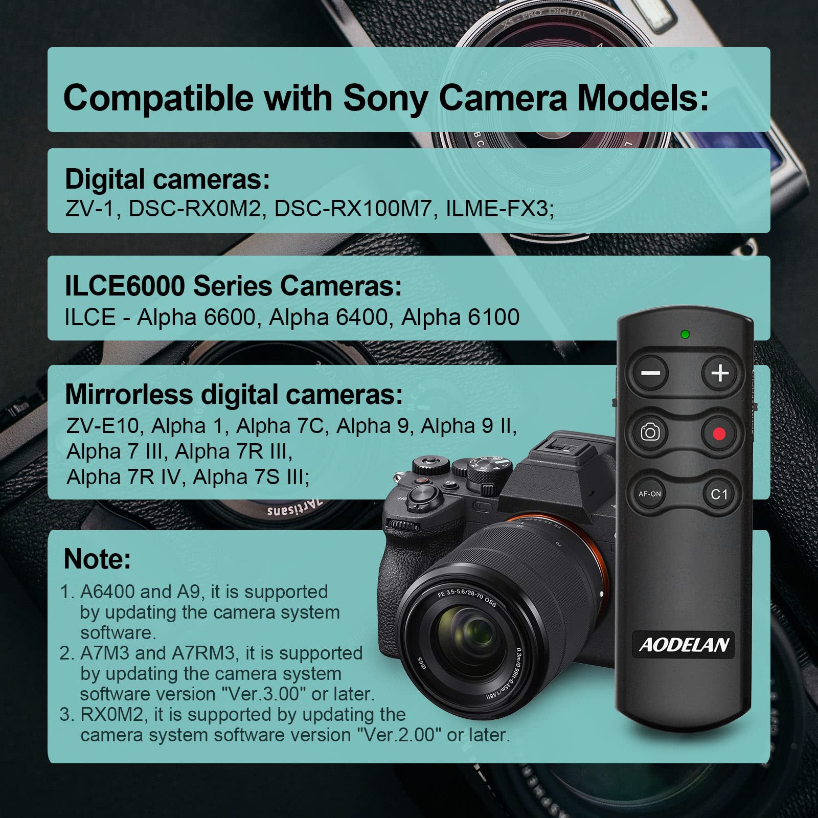 Aodelan Wireless Camera Remote Control Shooting Grip Tripod - Shutter Release For Sony Zv-1, Zv-E10, A7 Iii, A6400, A7C, A7R Iii, A7R Iv, A9, Rx100 Vii, Rx0 Ii - Replaces Gp-Vpt2Bt - For Travel, Vlogging