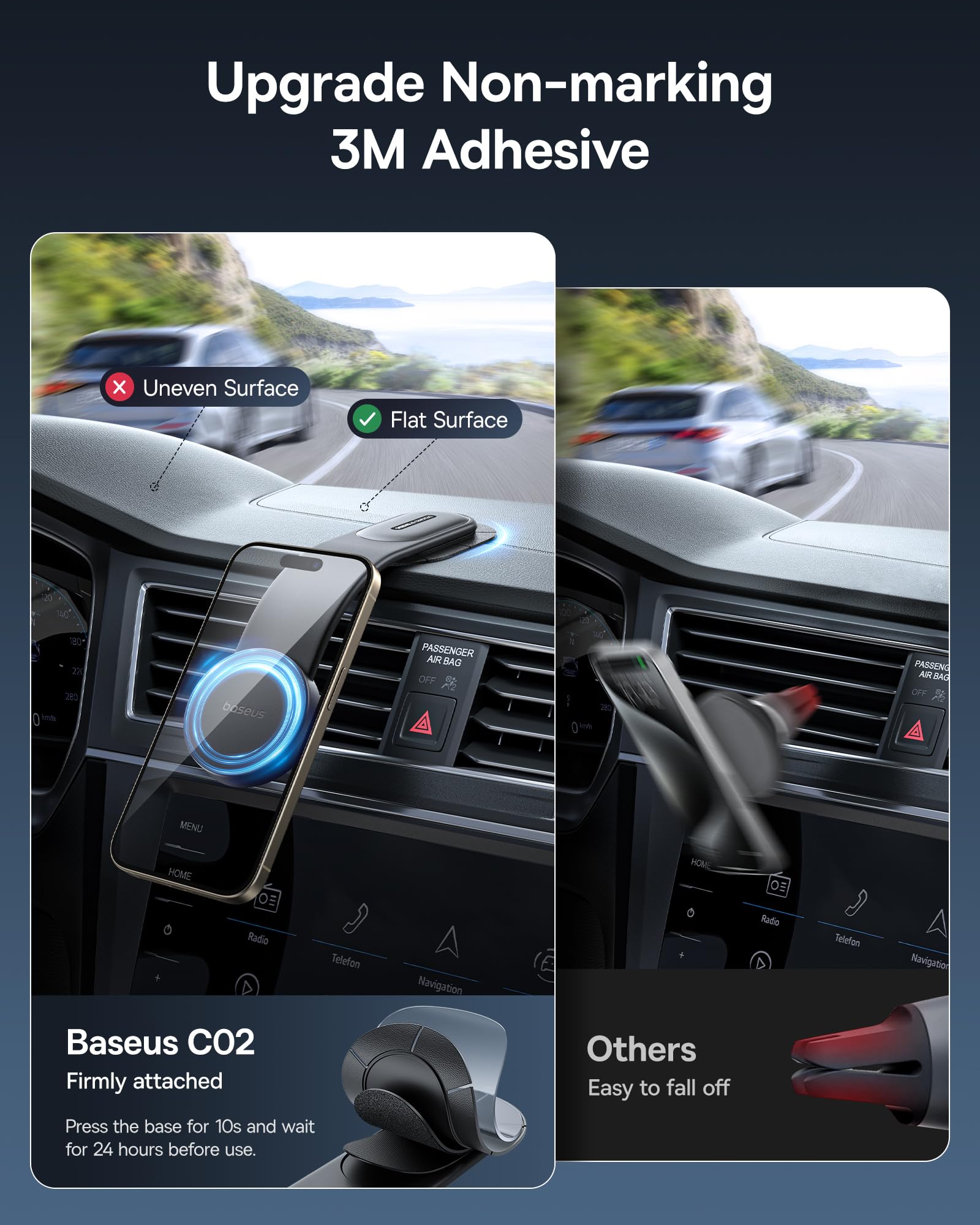 Baseus For Magsafe Car Mount, 25N Magnetic Phone Holder For Car, Cell Phone Car Mount Compatible With Iphone 16 15 14 13 Pro Plus Max Mini, Bendable Memory Titanium Alloy For All Dashboard
