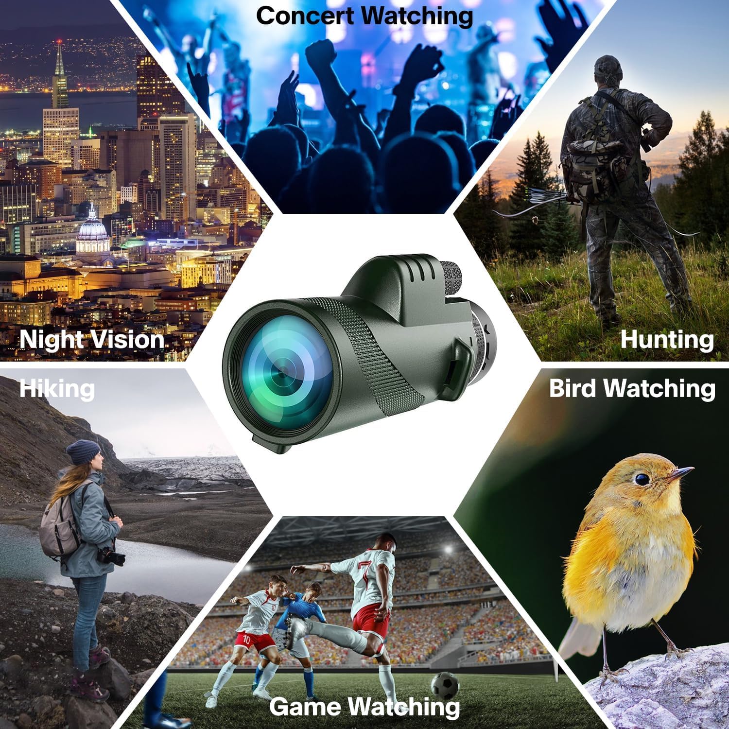 Asxmhgo Monocular-Telescope 80X100 High Powered For Adults Monocular For Smartphone Adapter Telescope Hunting Wildlife Bird Watching Travel Camping Hiking-Green