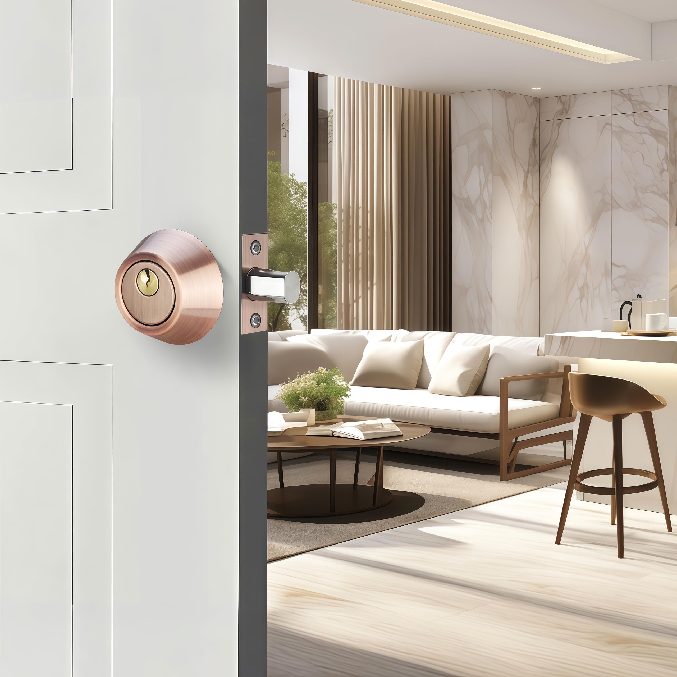 Eiqikayo Retro Red Double-Head Cylinder Deadbolt Lock- High Security Anti-Kick Door Lock, Easy To Install, Fits Standard Doors, For Home, Apartment And Office Security