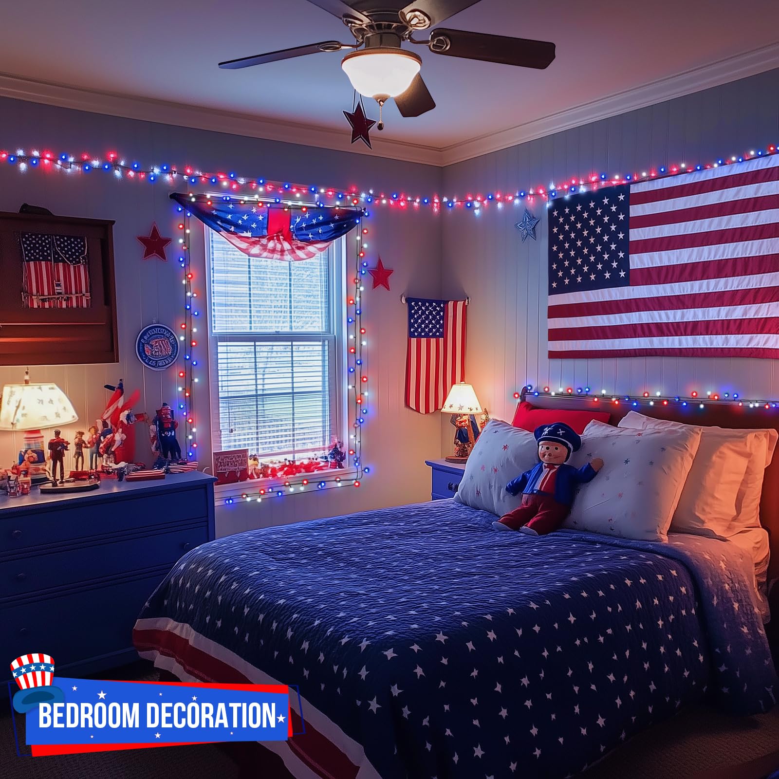 Jmexsuss 500 Led Red White And Blue Lights 4Th Of July Decorations, 173Ft 8 Modes 4Th Of July Lights Outdoor, Waterproof Patriotic String Light Plug In For Memorial Day Independence Day Holiday Decor