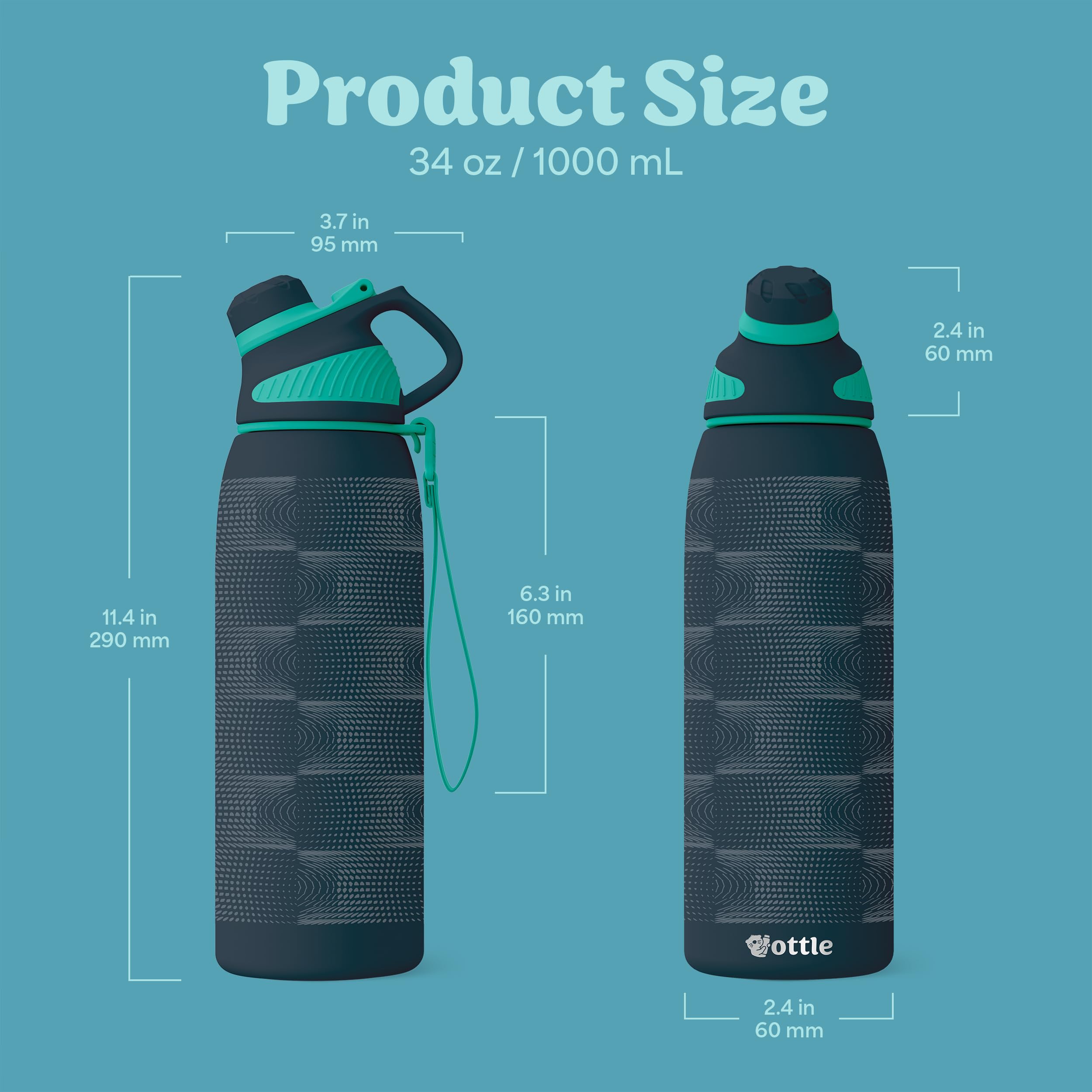 Ottle Reef Roamer Stainless Steel Water Bottle - 34 Oz Insulated Flask With Leak Proof Lid,