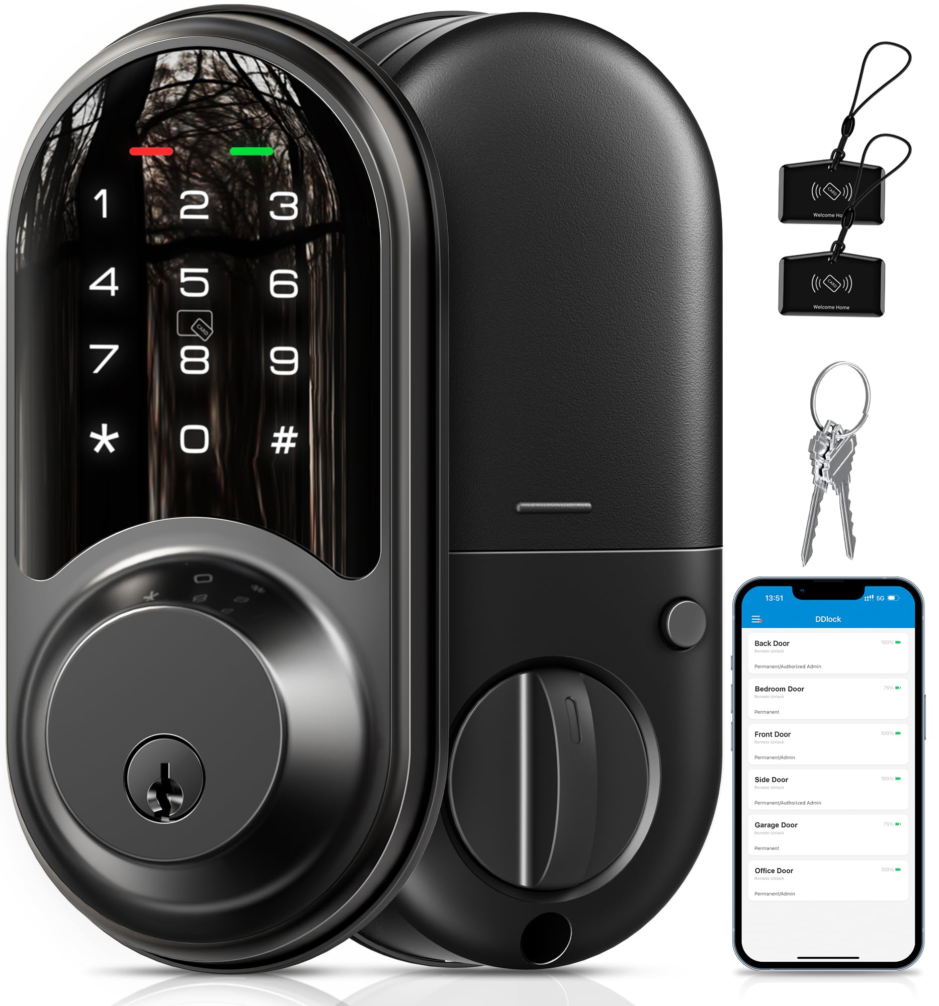 Veise Rz06 Smart Lock For Front Door With App Control, Keyless Entry, Electronic Digital Deadbolt With Touchscreen Keypad Set, Smart Deadbolt, Auto Lock, Easy Installation, Matte Black