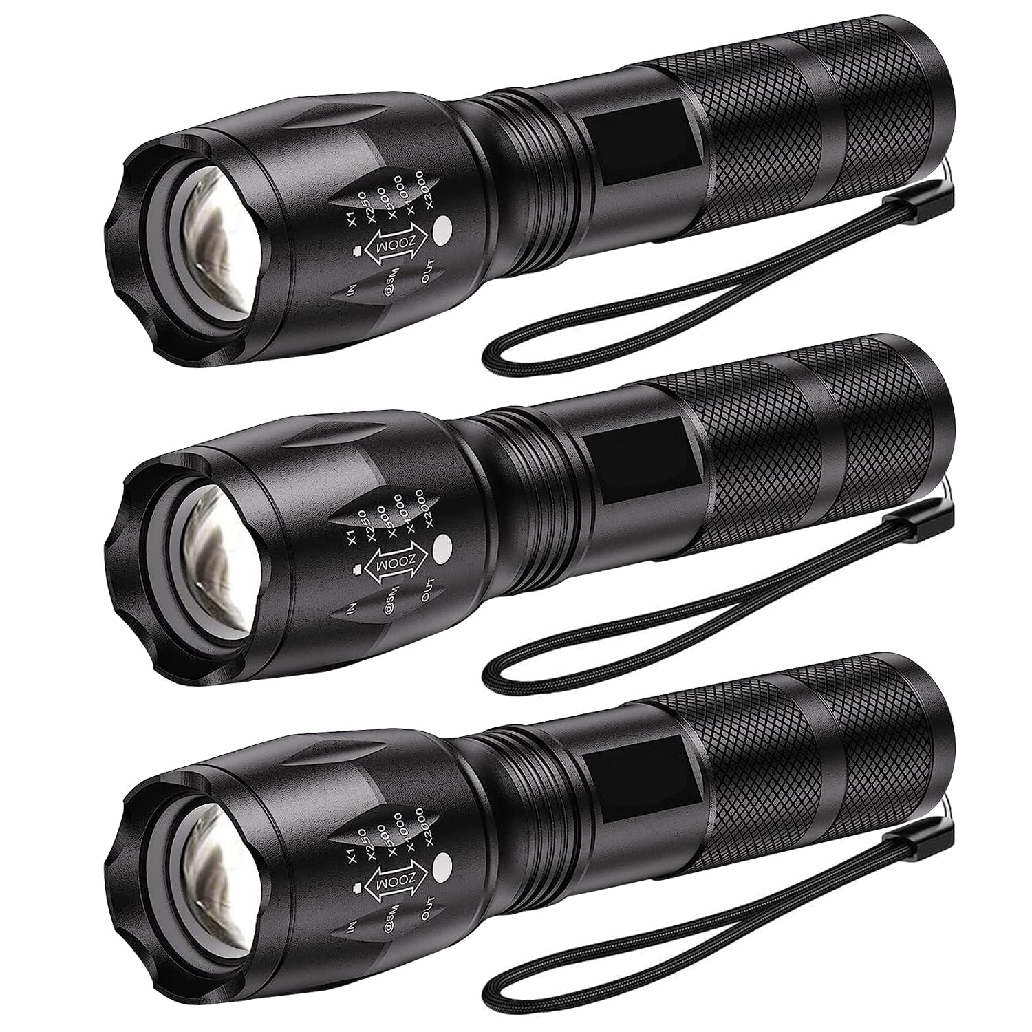 Mviocs 3Pack Led Flashlights High Lumens, Utility Flashlight, 5 Modes, Zoomable, Waterproof, Adjustable Brightness Flash Light For Camping, Everyday, Hiking, Outdoor & Emergency Use