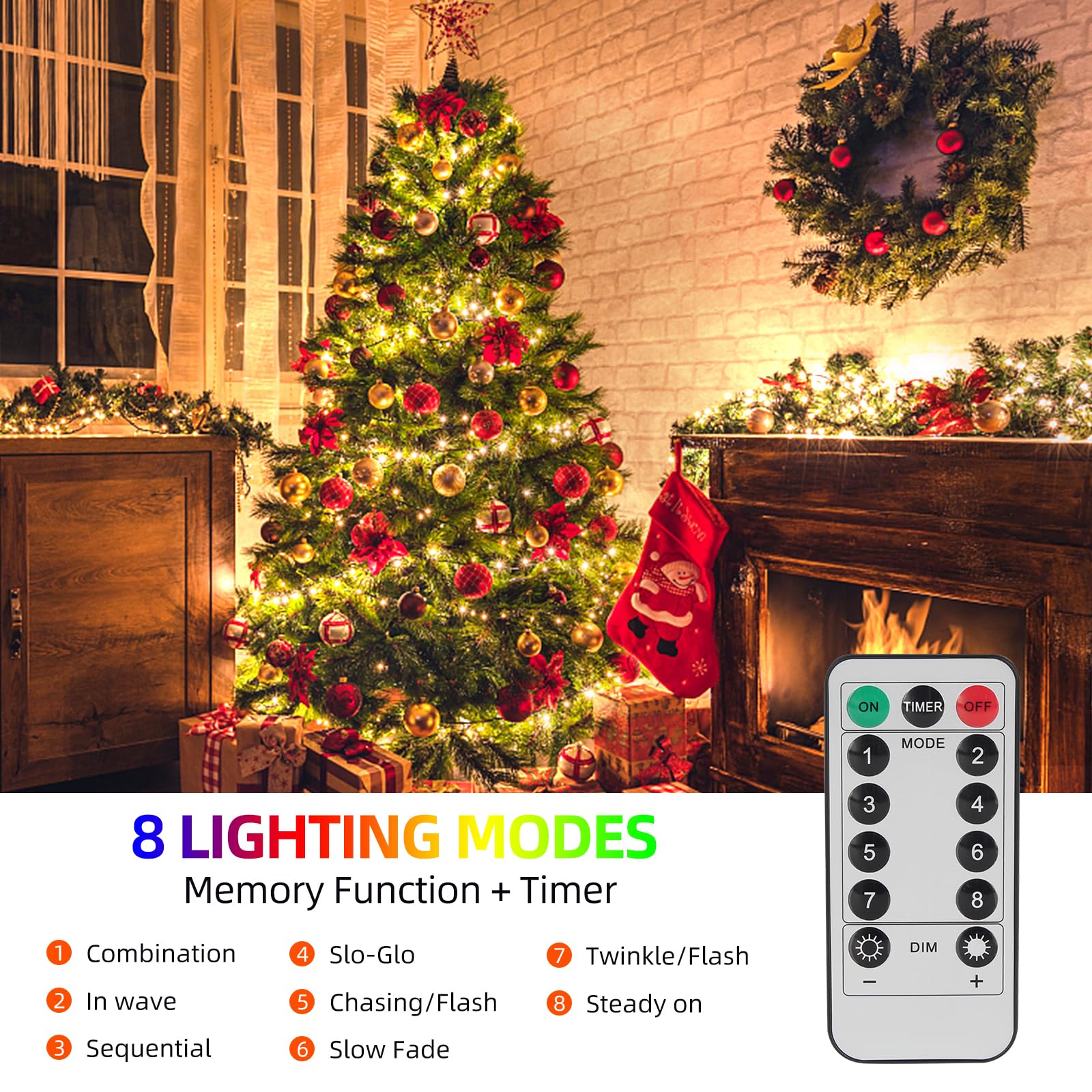 Mzd8391 78Ft 240 Led Christmas Lights Usb And Batteries Powered Waterproof Christmas Tree Lights Outdoor Indoor Decorations, Warm White