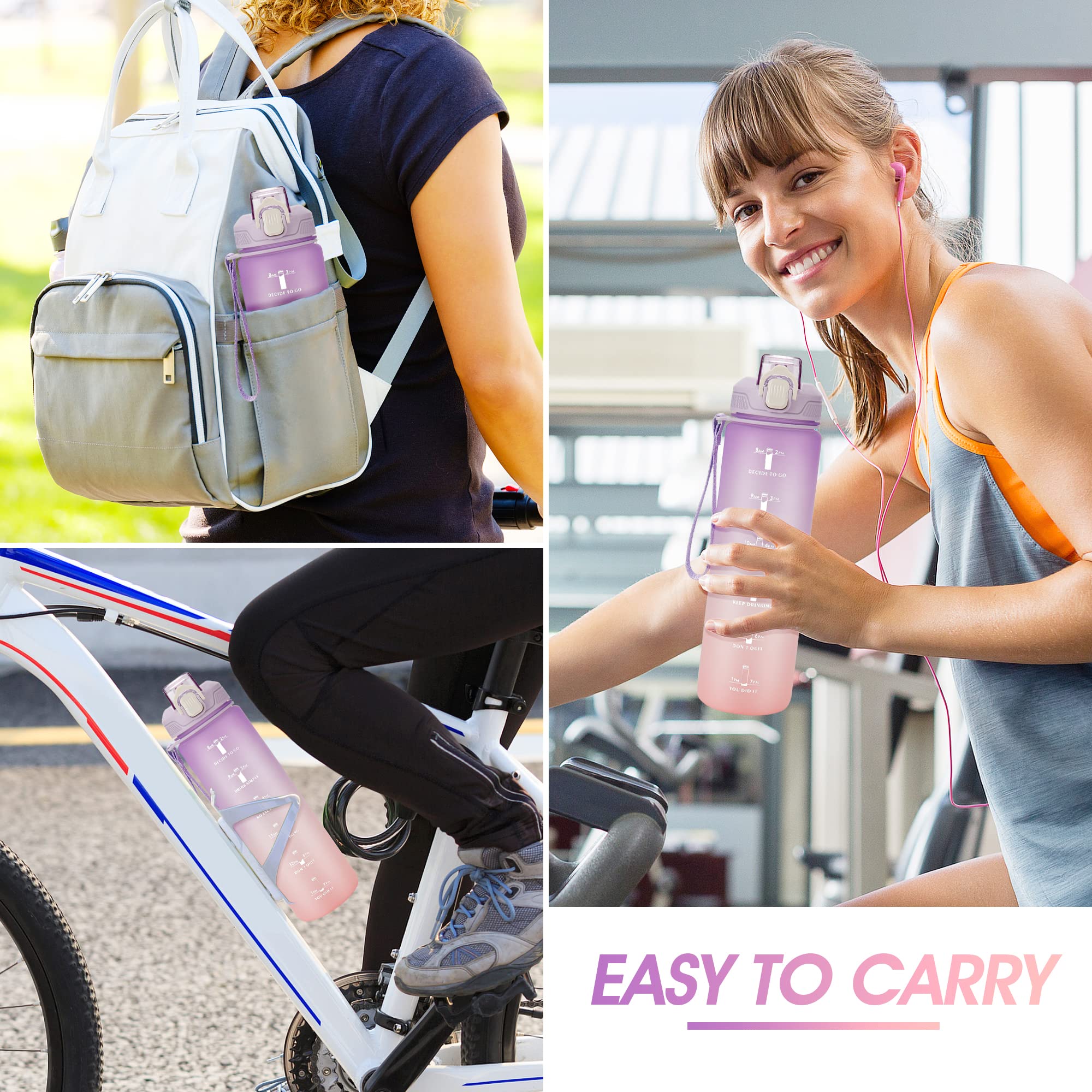 Motivational water bottle with measured time marks for all-day tracking