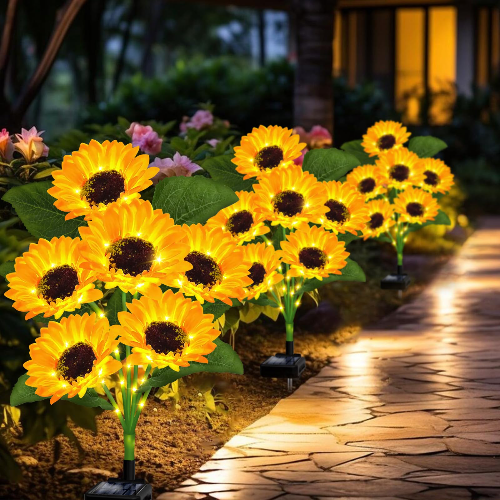 Vookry Solar Garden Lights Outdoor, 6 Pack Sunflower Lights With 36 Real Looking Flowers, Waterproof Summer Garden Decor Solar Flowers For Yard Bakcyard Patio Flowerbed Yard, Gift For Mom Women