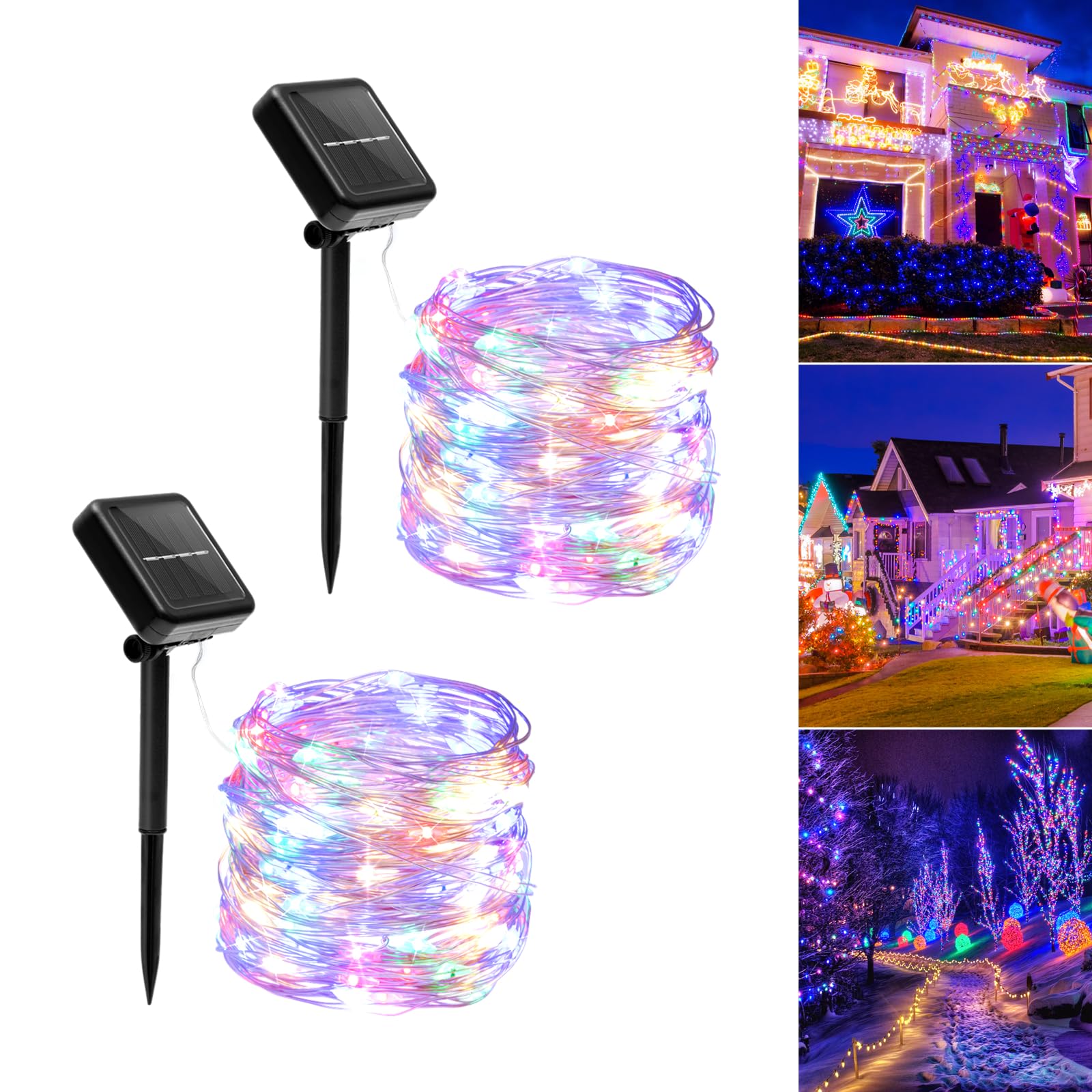 Galavasen Solar String Lights For Outside, 2X56Ft 300Led 8Modes Solar Copper Wire String Lights Outdoor Waterproof, Fairy Lights For Garden Patio Wedding Party Christmas Tree Decor 2Pack(Multicolor)