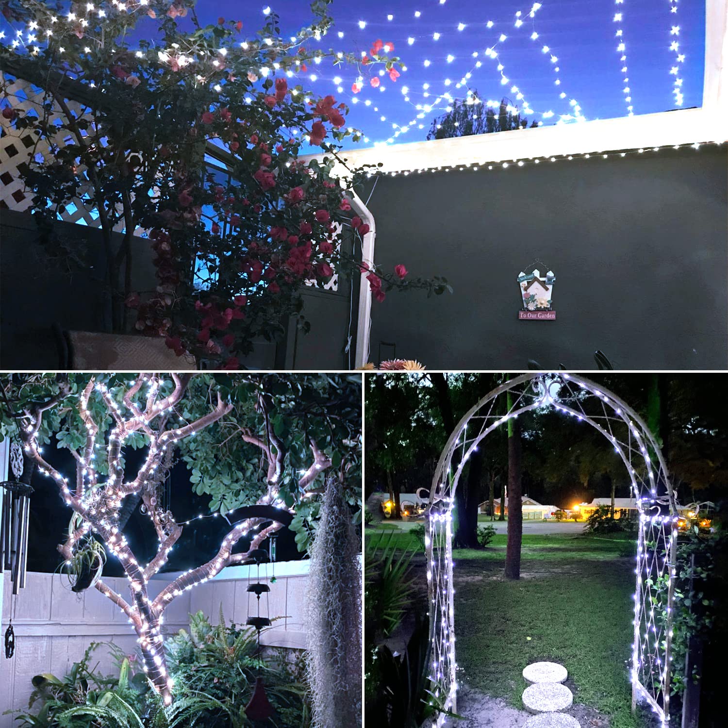 Jmexsuss 200 Led String Lights/2 Pack 200 Led Solar Fairy Lights White